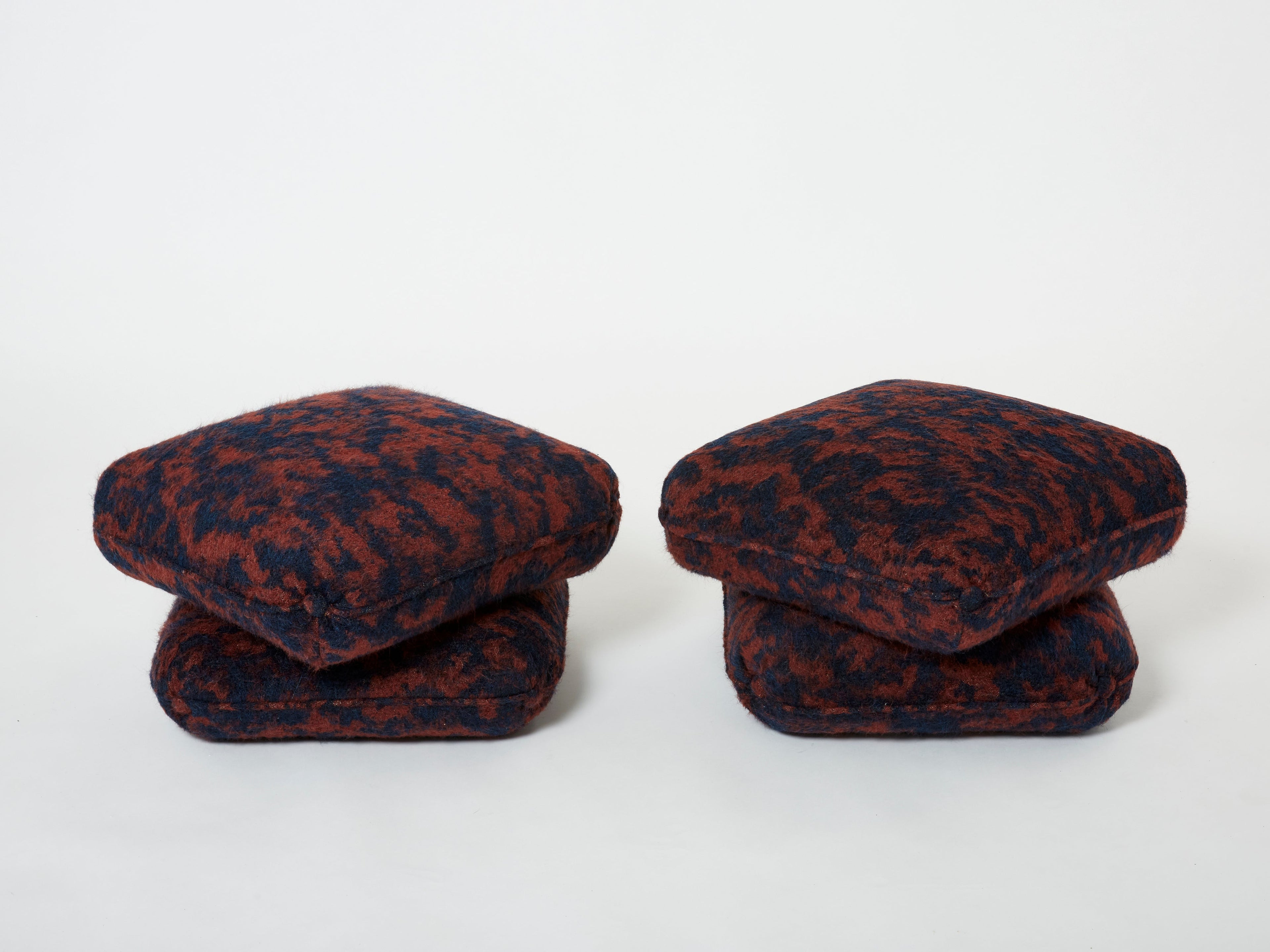 Jacques Charpentier pair of ottomans stools alpaca Maison Jansen 1970s