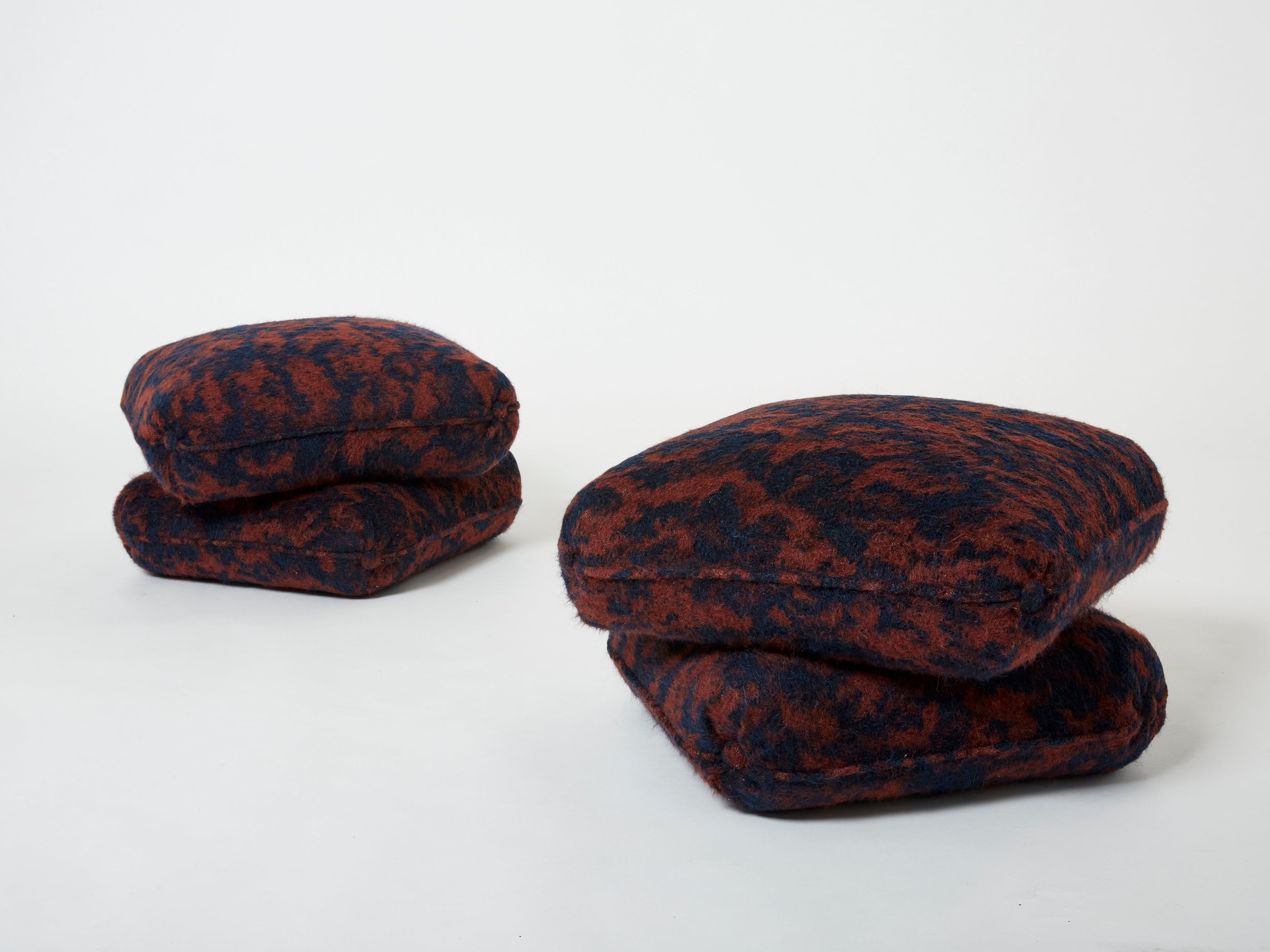 Jacques Charpentier pair of ottomans stools alpaca Maison Jansen 1970s