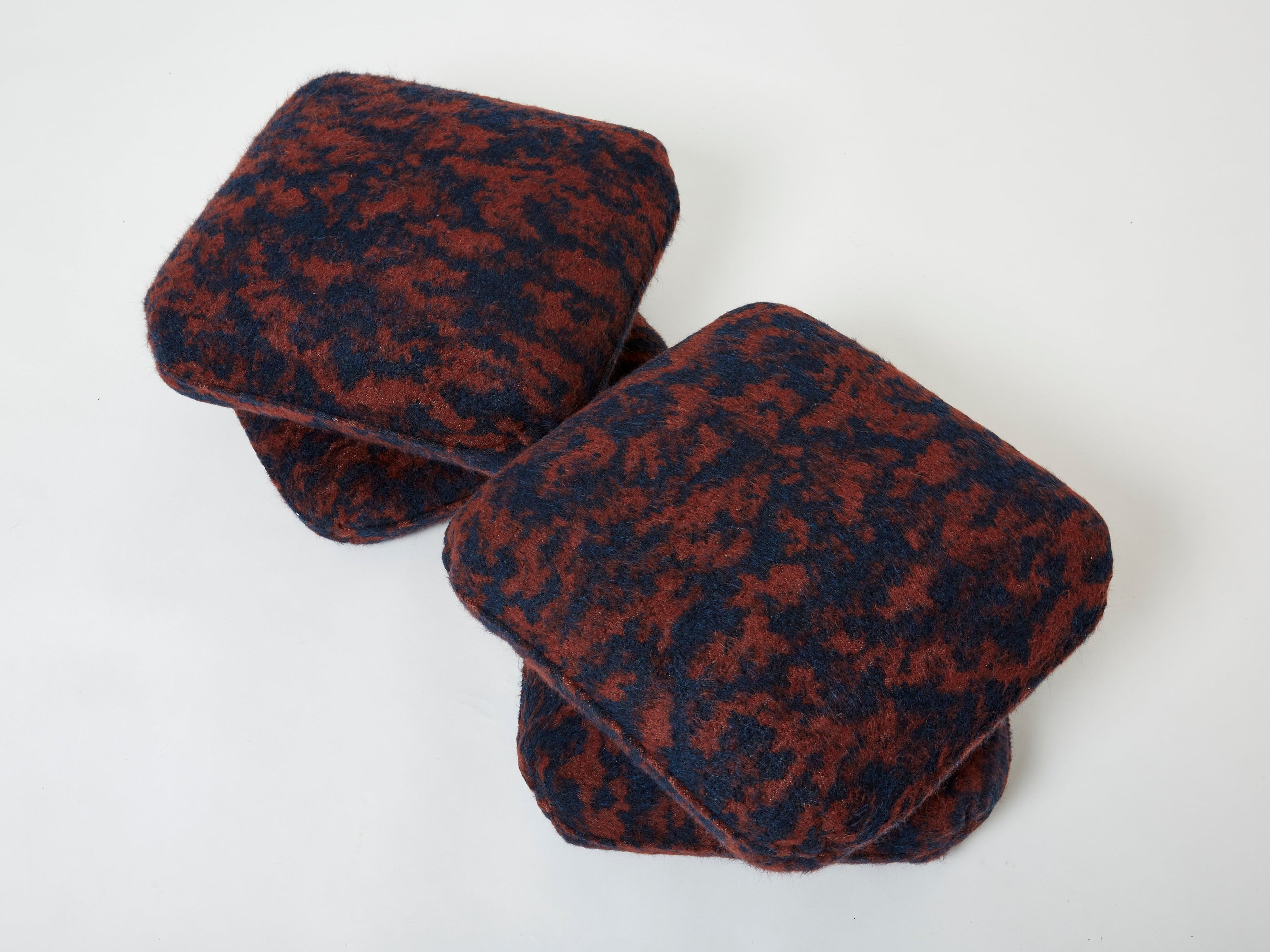 Jacques Charpentier pair of ottomans stools alpaca Maison Jansen 1970s