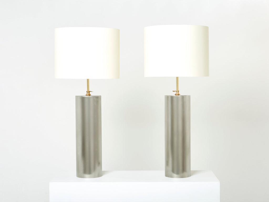 Pair of modernist brushed steel lamps 1966