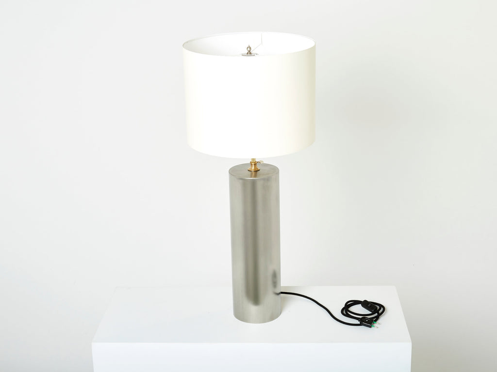 Pair of modernist brushed steel lamps 1966