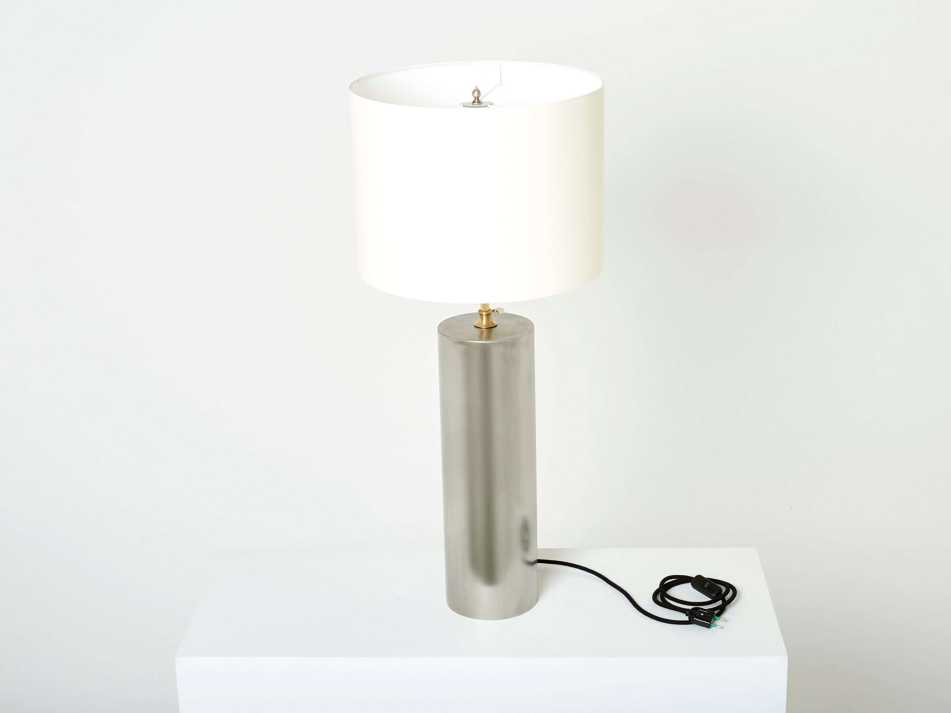 Pair of modernist brushed steel lamps 1966