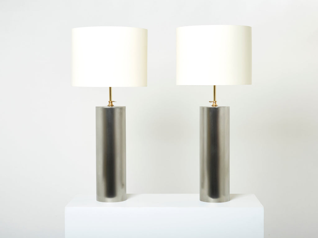 Pair of modernist brushed steel lamps 1966