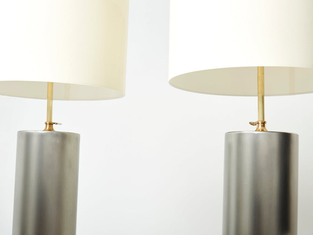Pair of modernist brushed steel lamps 1966