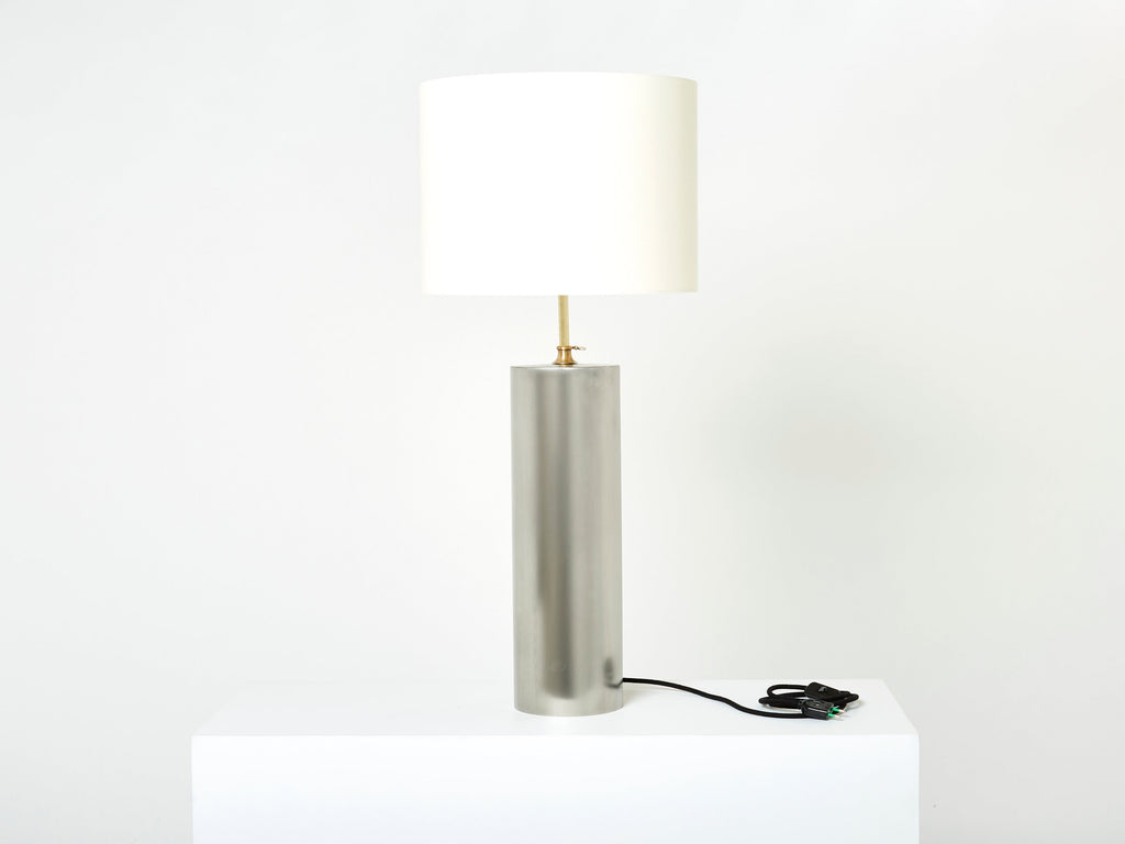 Pair of modernist brushed steel lamps 1966