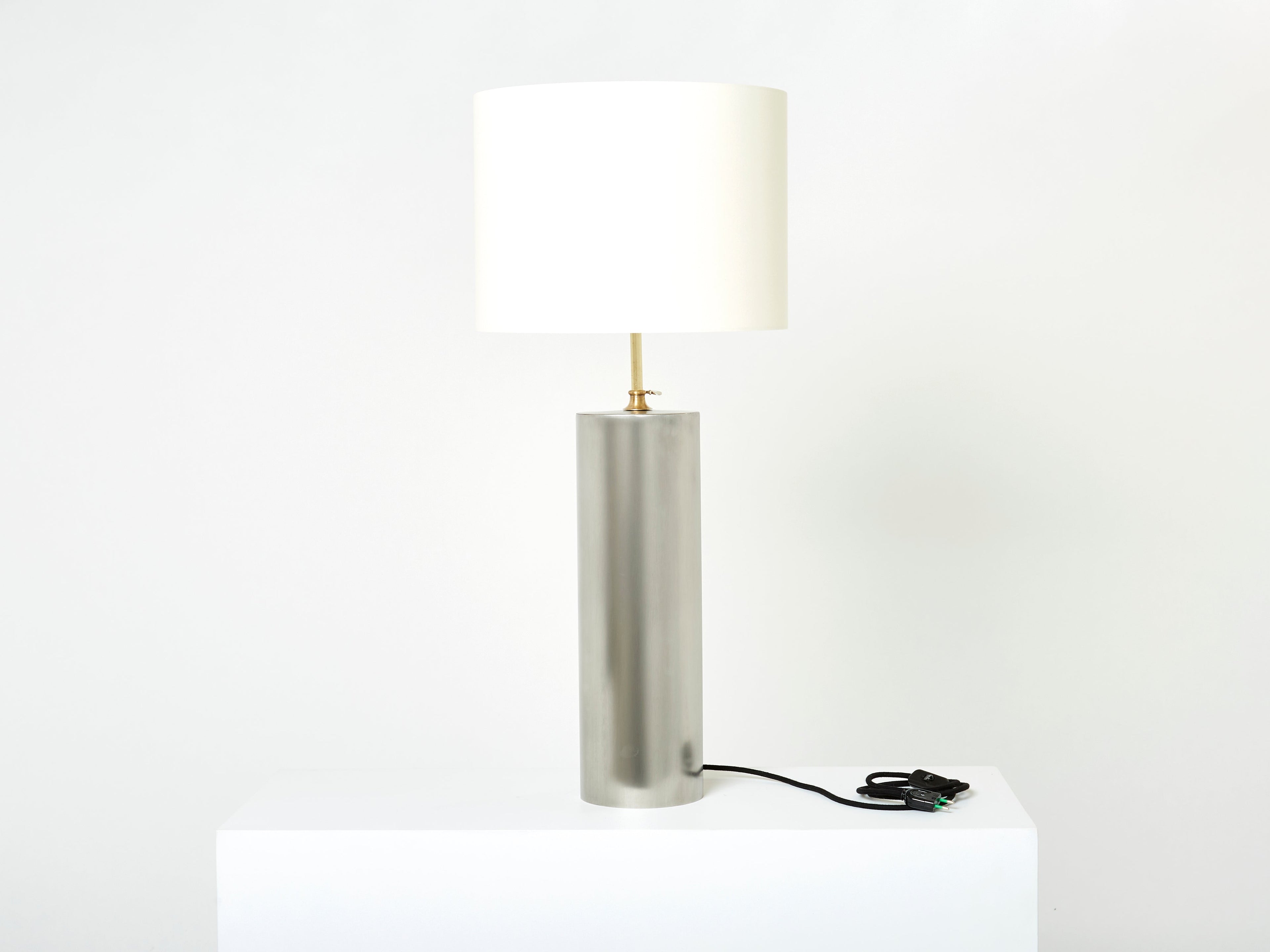 Pair of modernist brushed steel lamps 1966