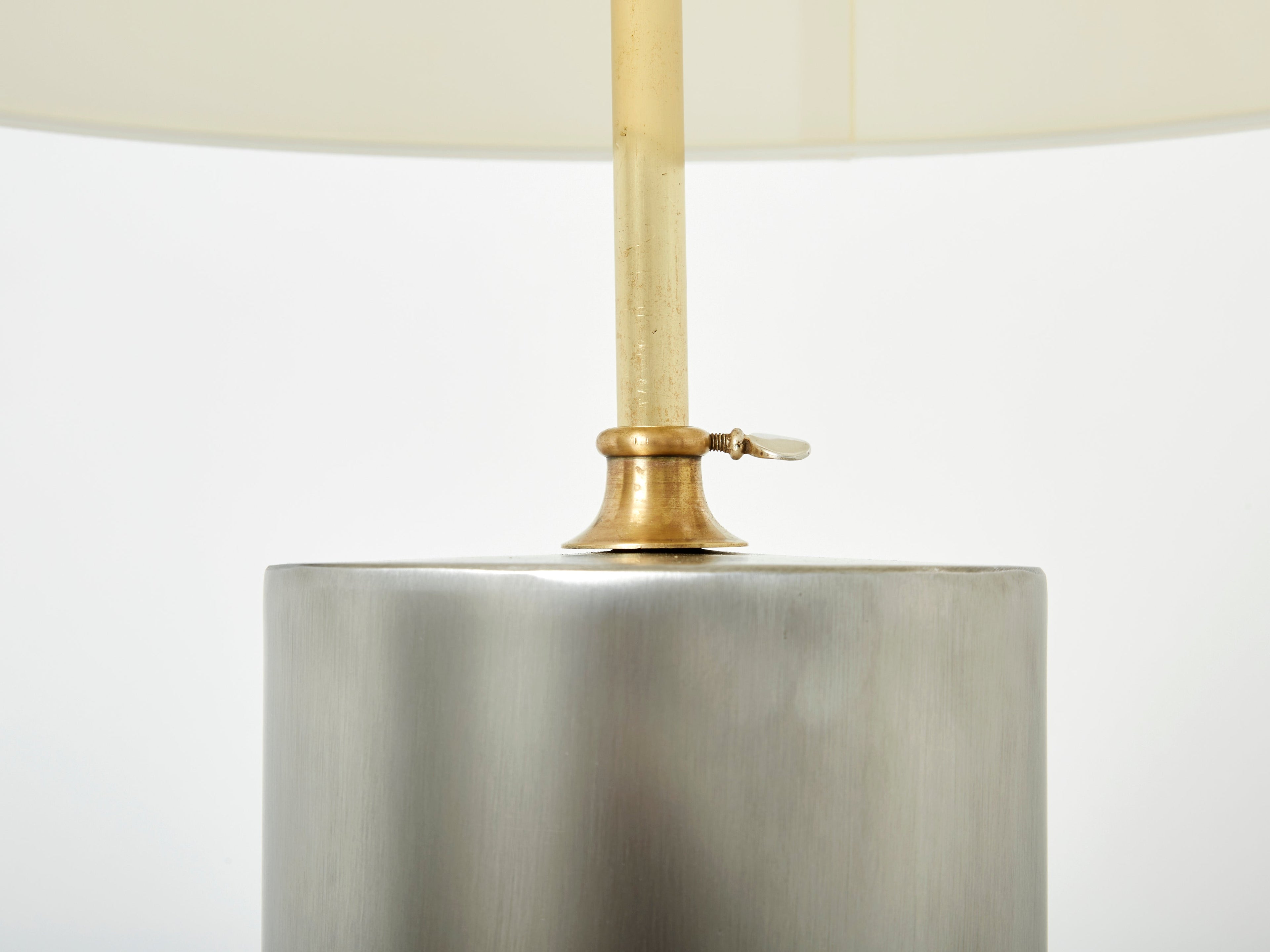 Pair of modernist brushed steel lamps 1966