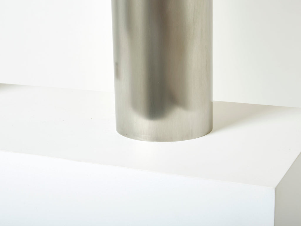 Pair of modernist brushed steel lamps 1966