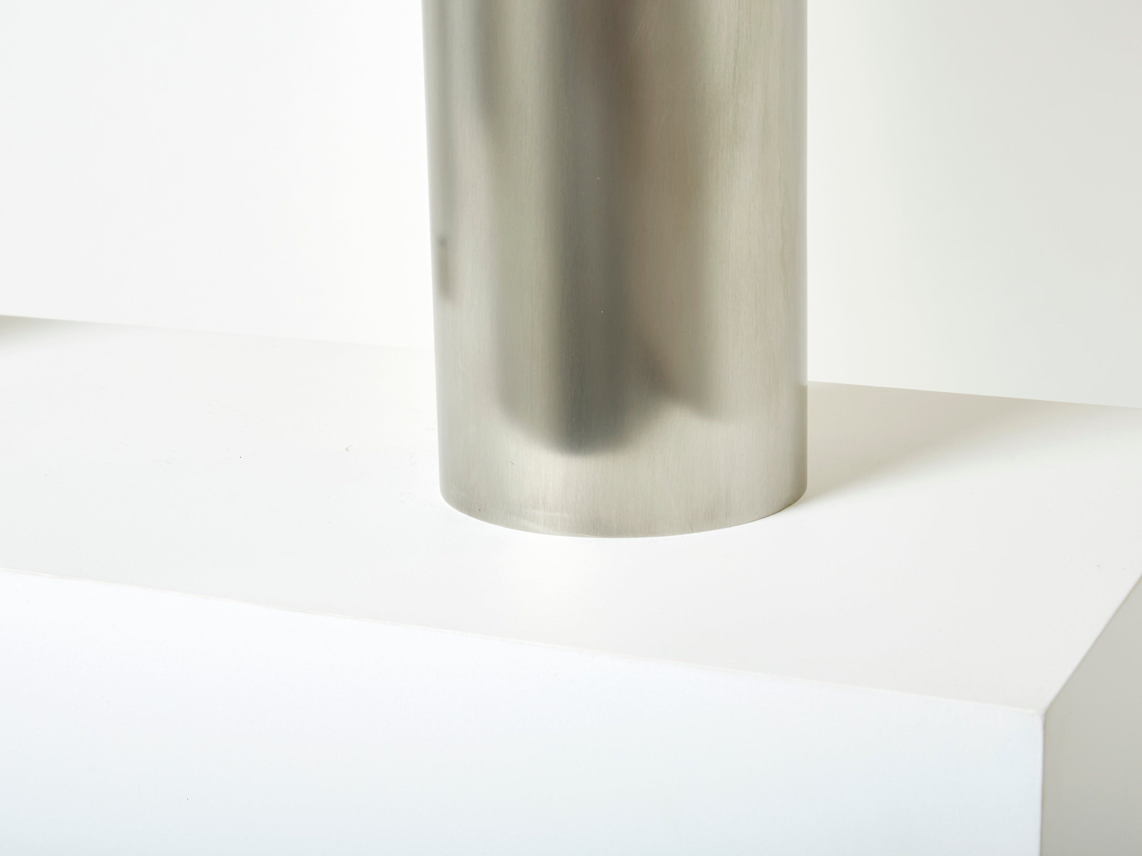 Pair of modernist brushed steel lamps 1966