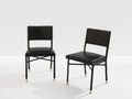Jacques Quinet pair of saddle-stitched leather brass side chairs 1950