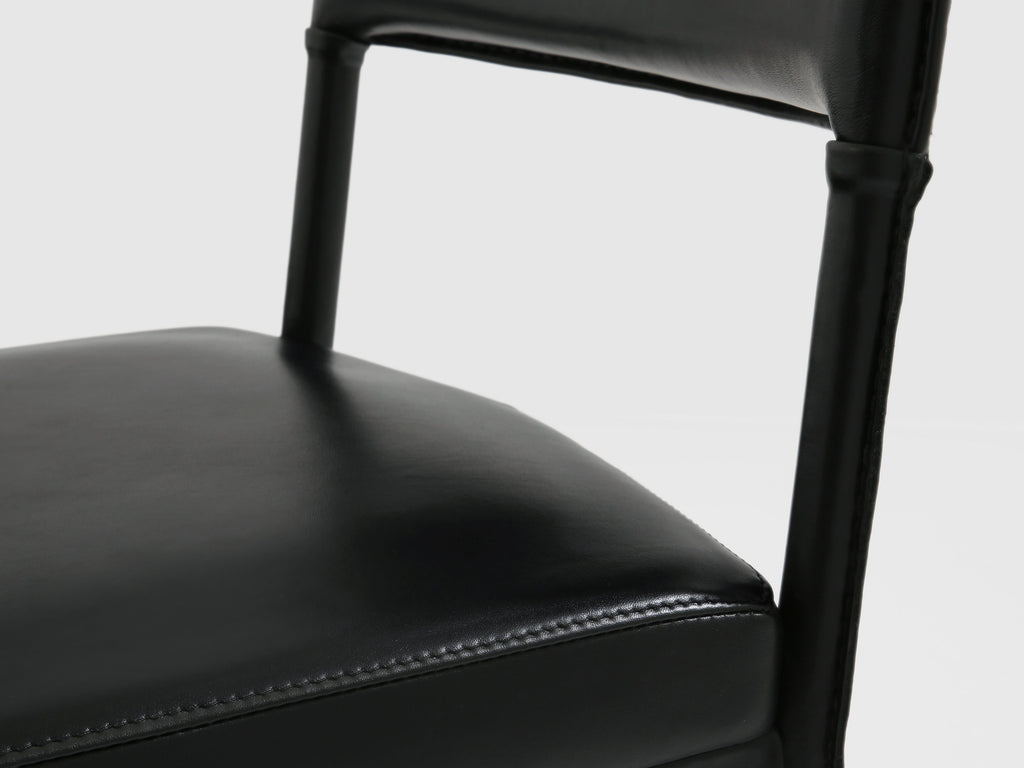 Jacques Quinet pair of saddle-stitched leather brass side chairs 1950