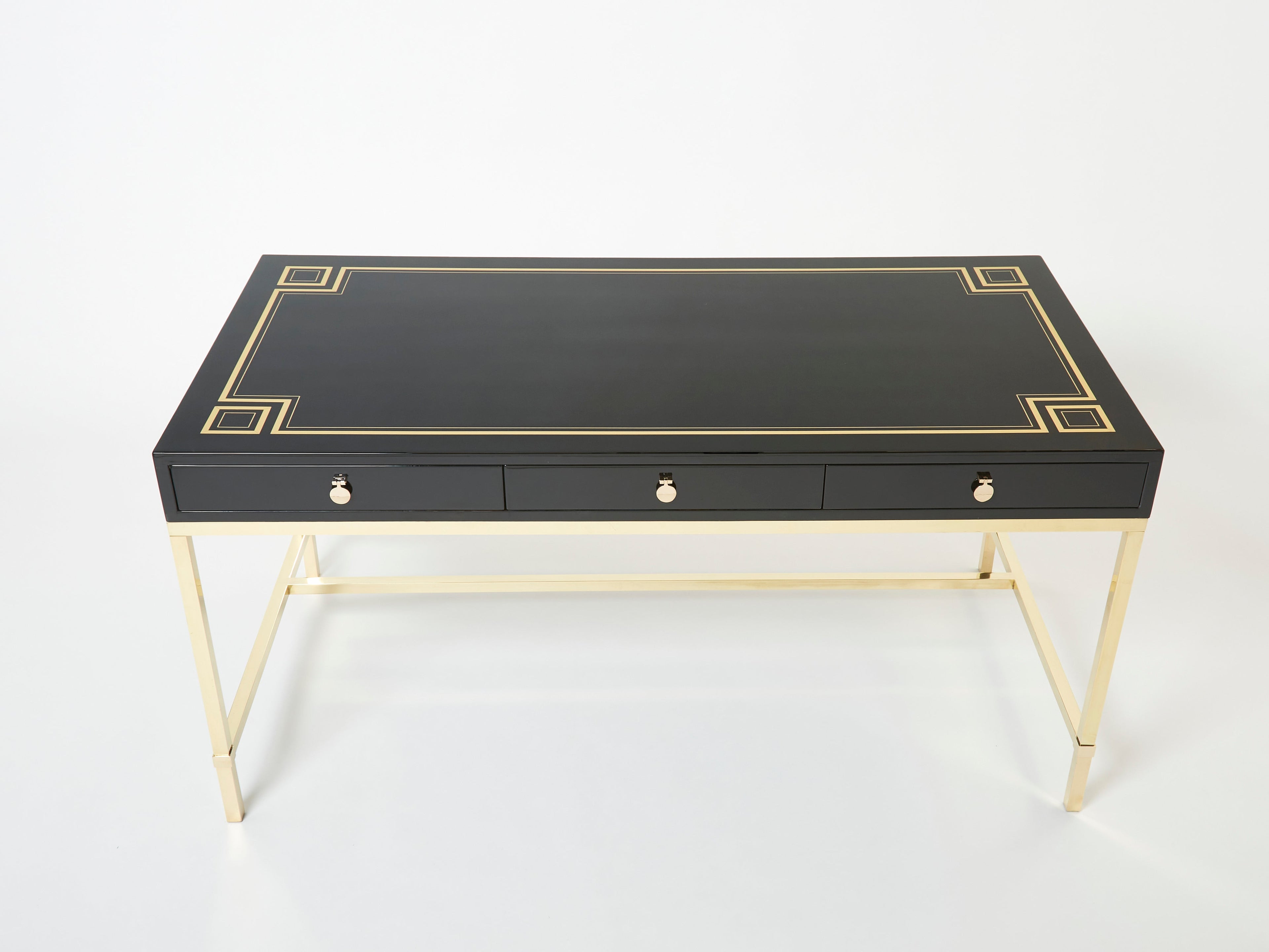 Large Desk table Guy Lefevre Maison Jansen black lacquer brass 1970s