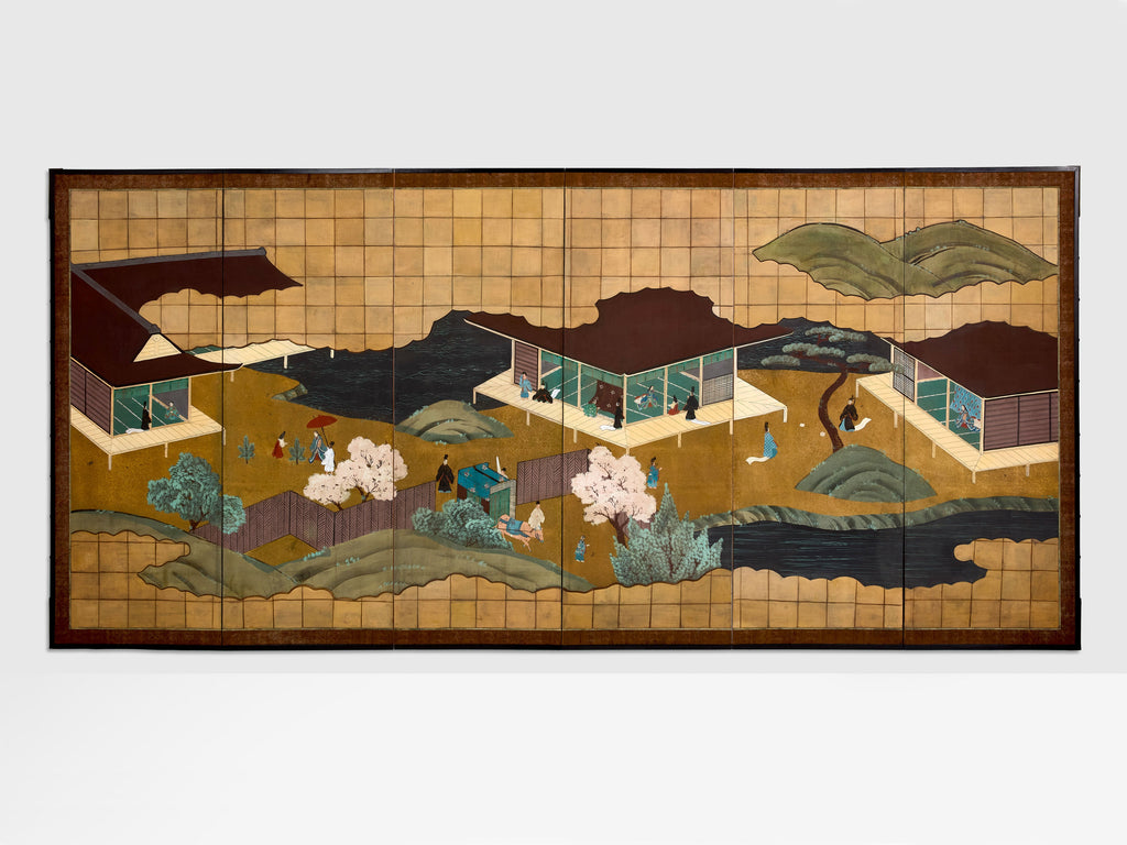 Japanese Byobu six panels screen on paper Edo Period 19th century