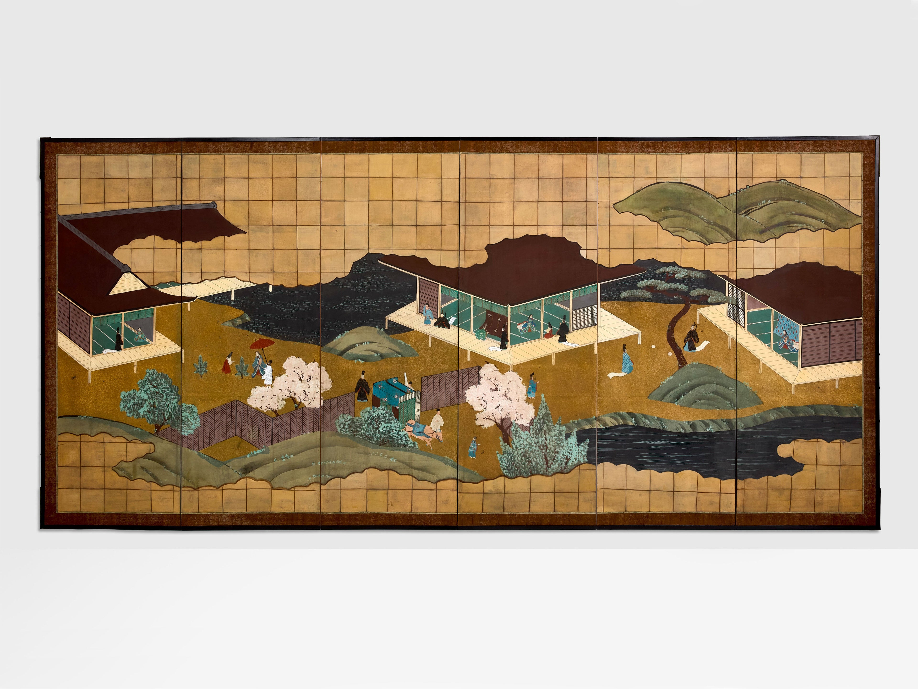 Japanese Byobu six panels screen on paper Edo Period 19th century
