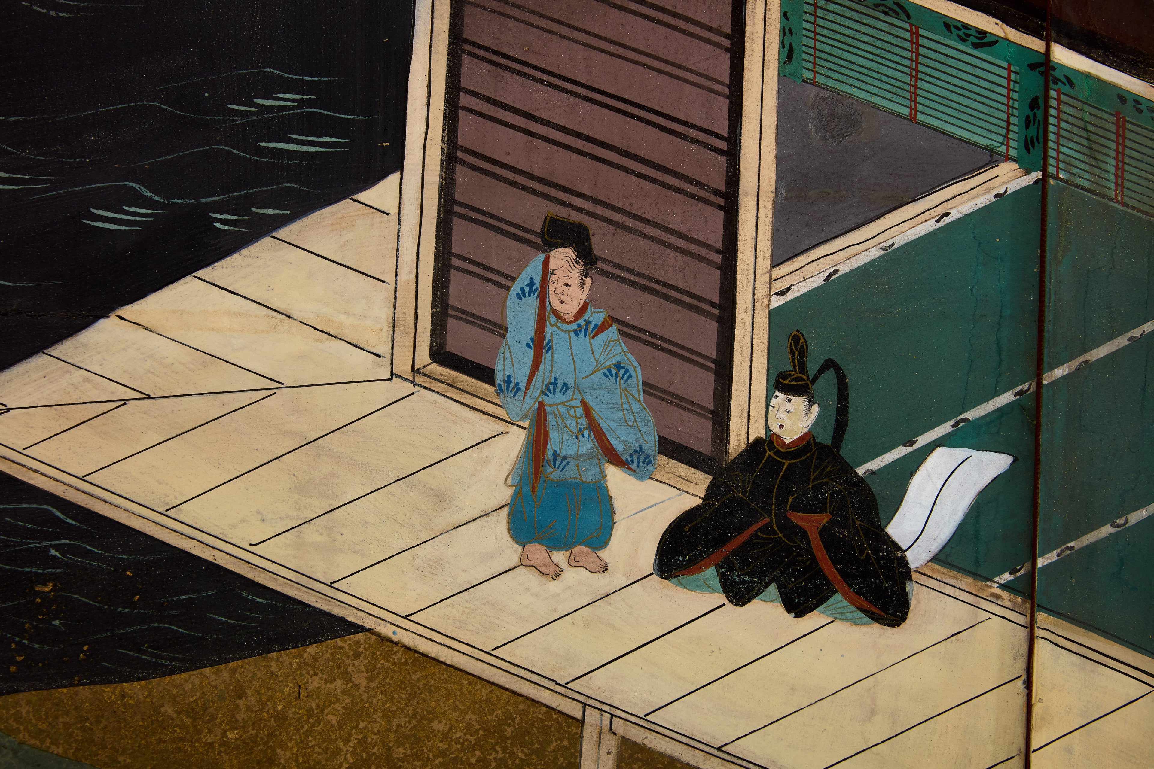 Japanese Byobu six panels screen on paper Edo Period 19th century