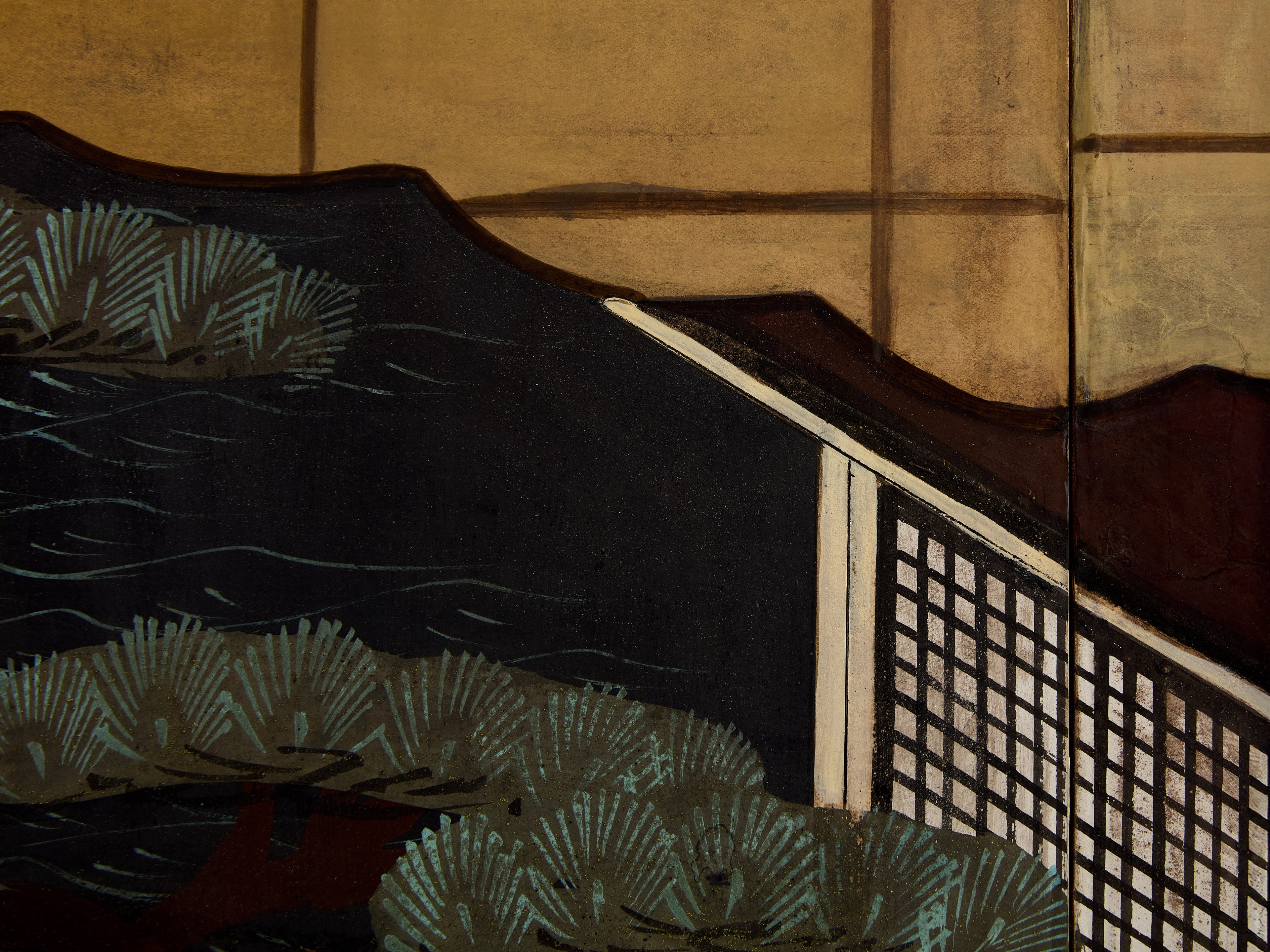 Japanese Byobu six panels screen on paper Edo Period 19th century