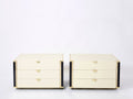 Pair of small cream black lacquer brass commodes by J.C. Mahey 1970s