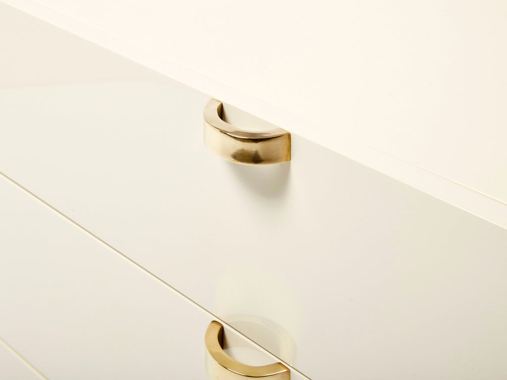 Pair of small cream black lacquer brass commodes by J.C. Mahey 1970s