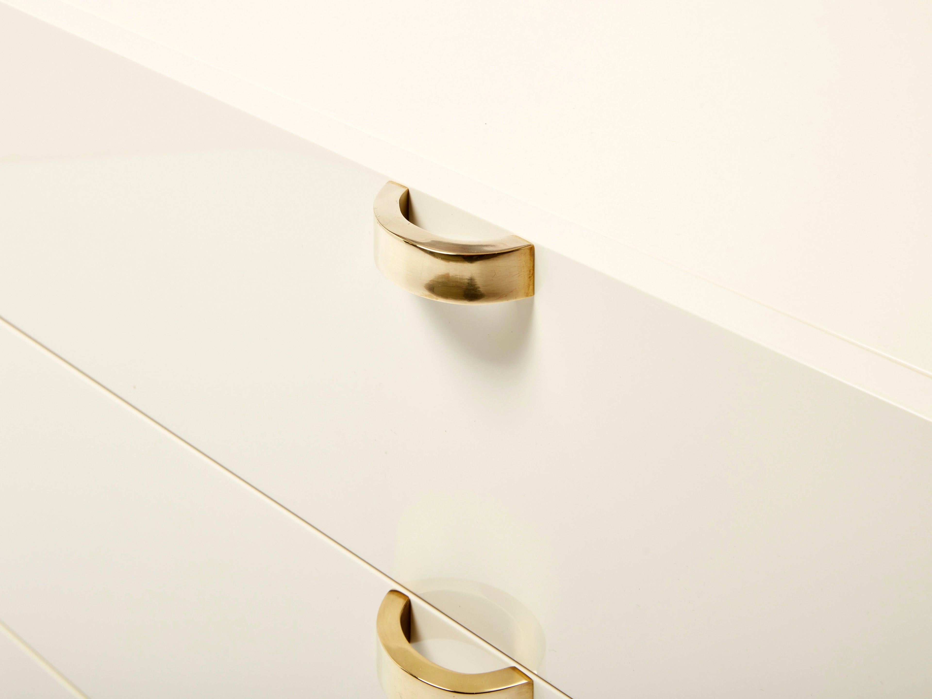 Pair of small cream black lacquer brass commodes by J.C. Mahey 1970s