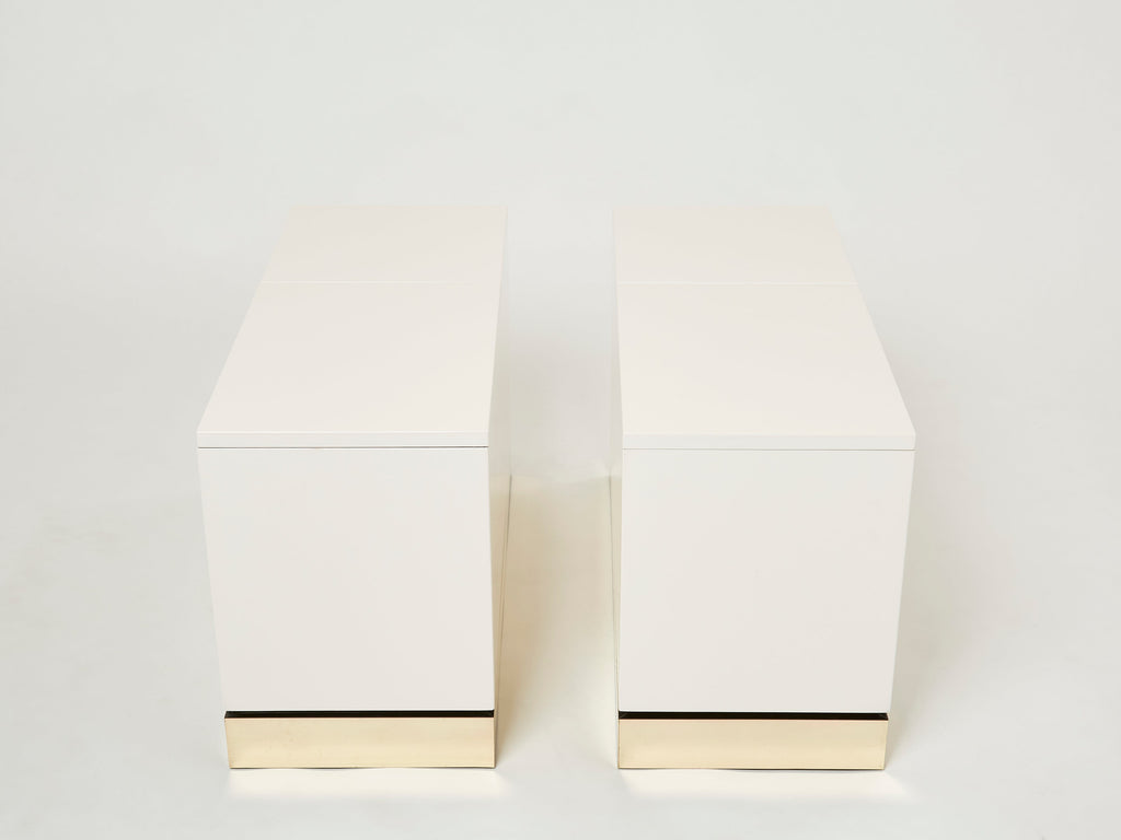 Pair of trunk end tables by J.C. Mahey brass white lacquered 1970s