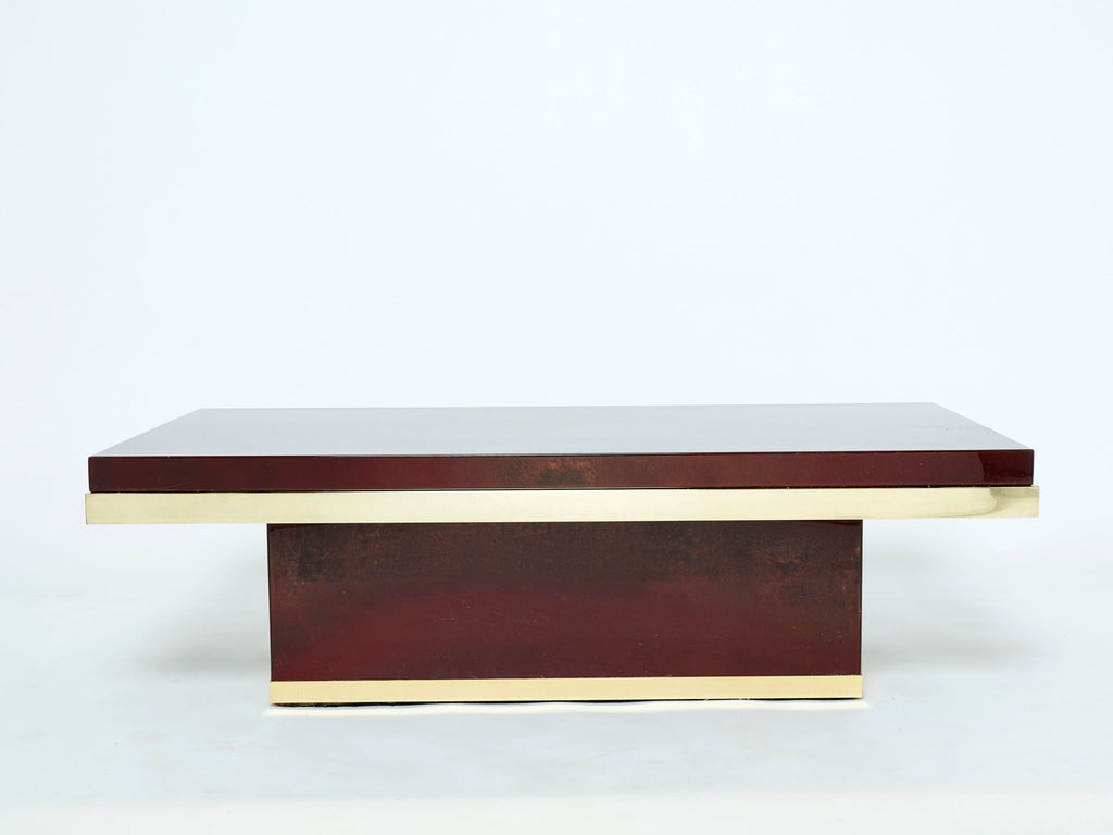 J.C. Mahey cherry red lacquer and brass coffee table 1970s