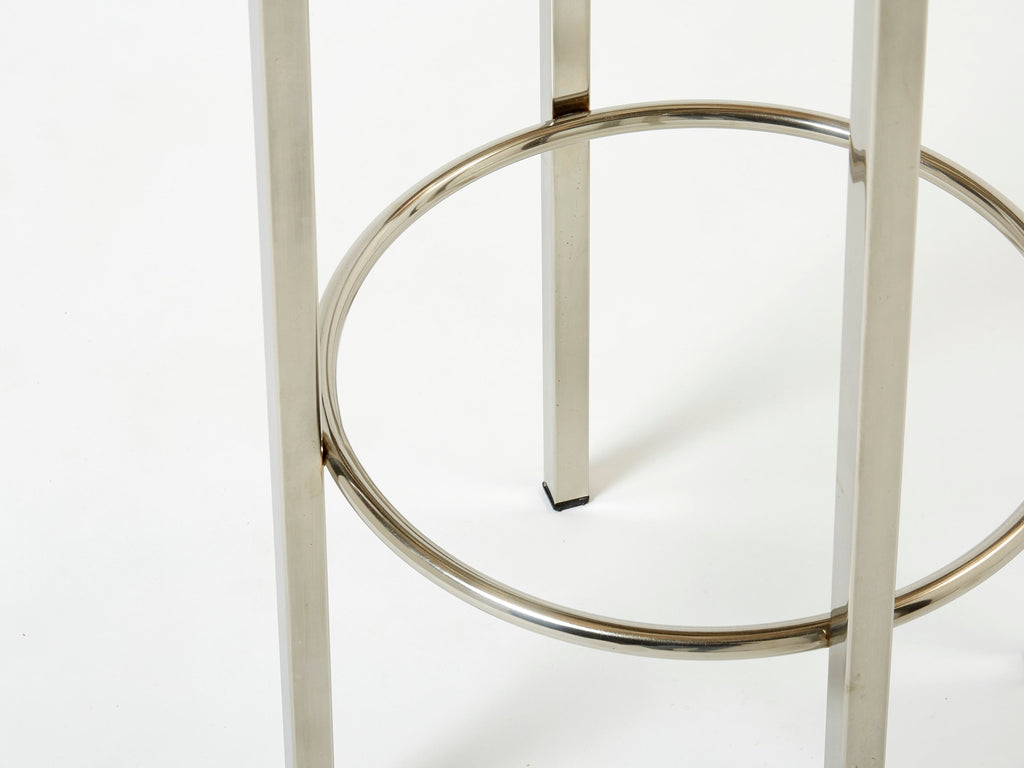 Set of three French steel bouclé bar stools by J.C. Mahey 1970s