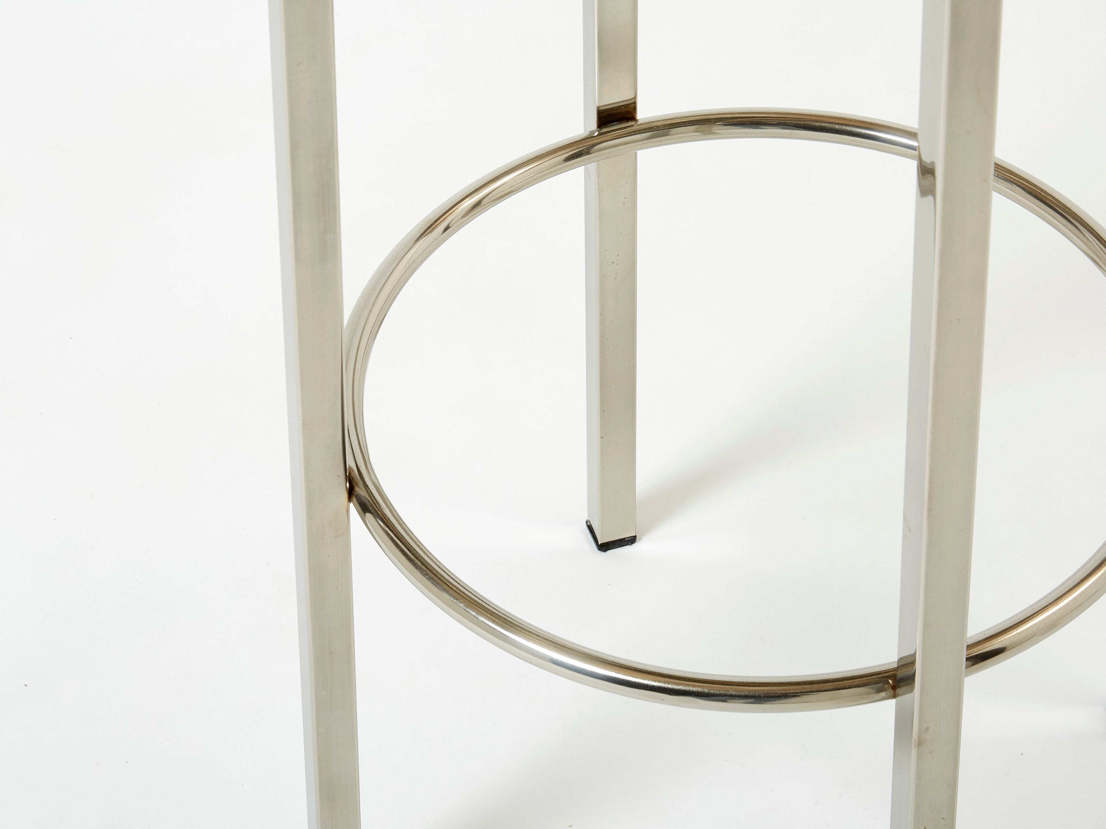 Set of three French steel bouclé bar stools by J.C. Mahey 1970s