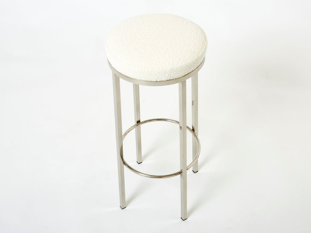 Set of three French steel bouclé bar stools by J.C. Mahey 1970s