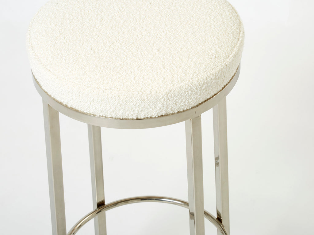 Set of three French steel bouclé bar stools by J.C. Mahey 1970s
