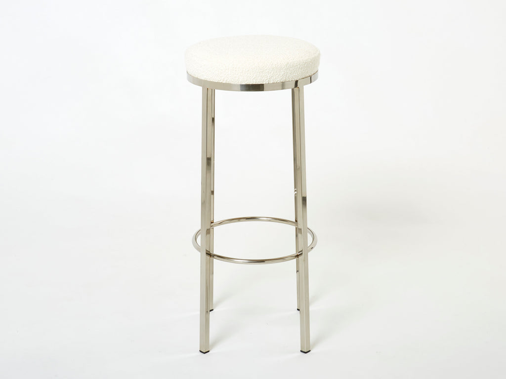 Set of three French steel bouclé bar stools by J.C. Mahey 1970s