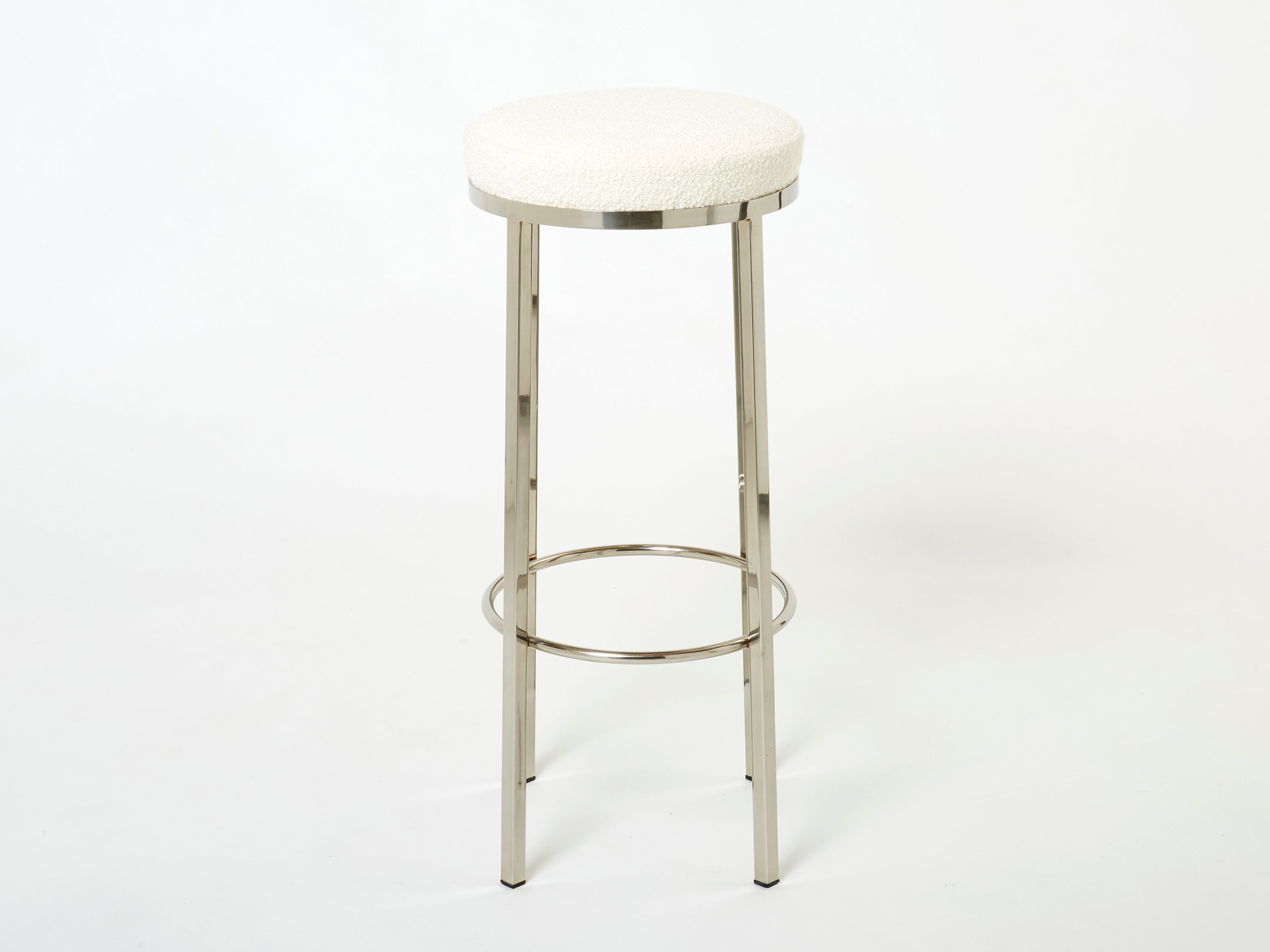 Set of three French steel bouclé bar stools by J.C. Mahey 1970s