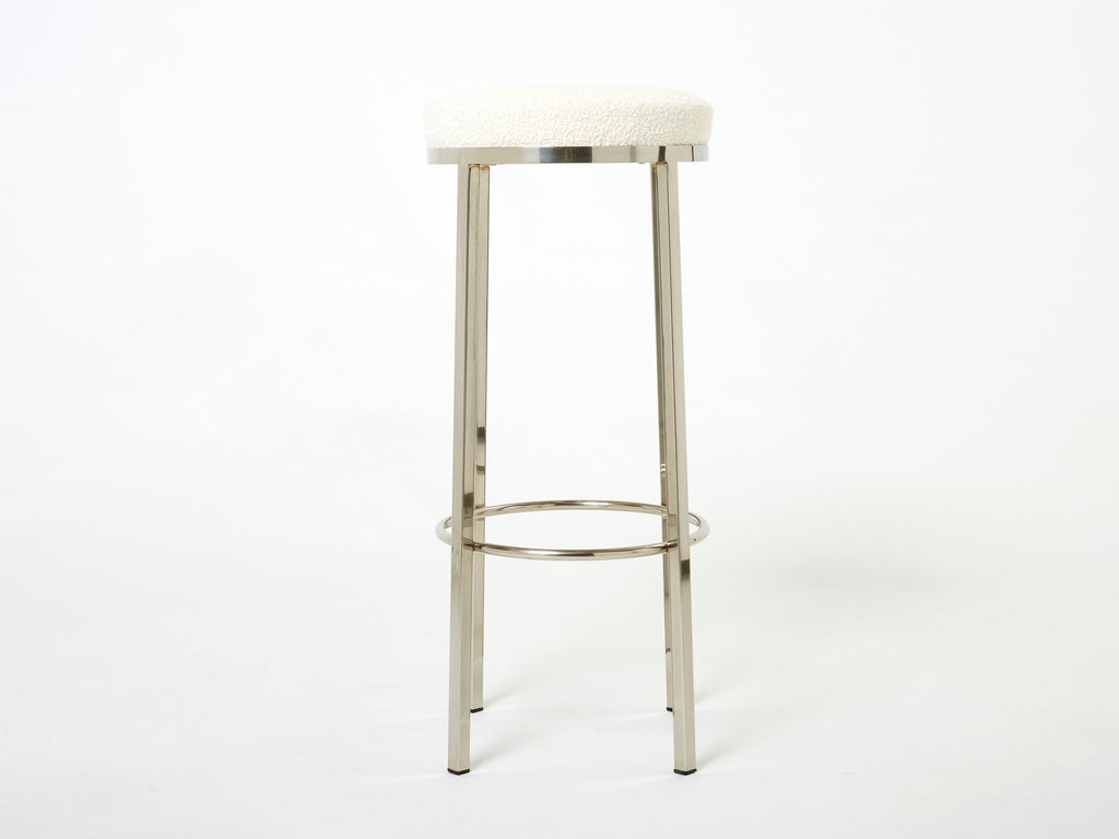 Set of three French steel bouclé bar stools by J.C. Mahey 1970s