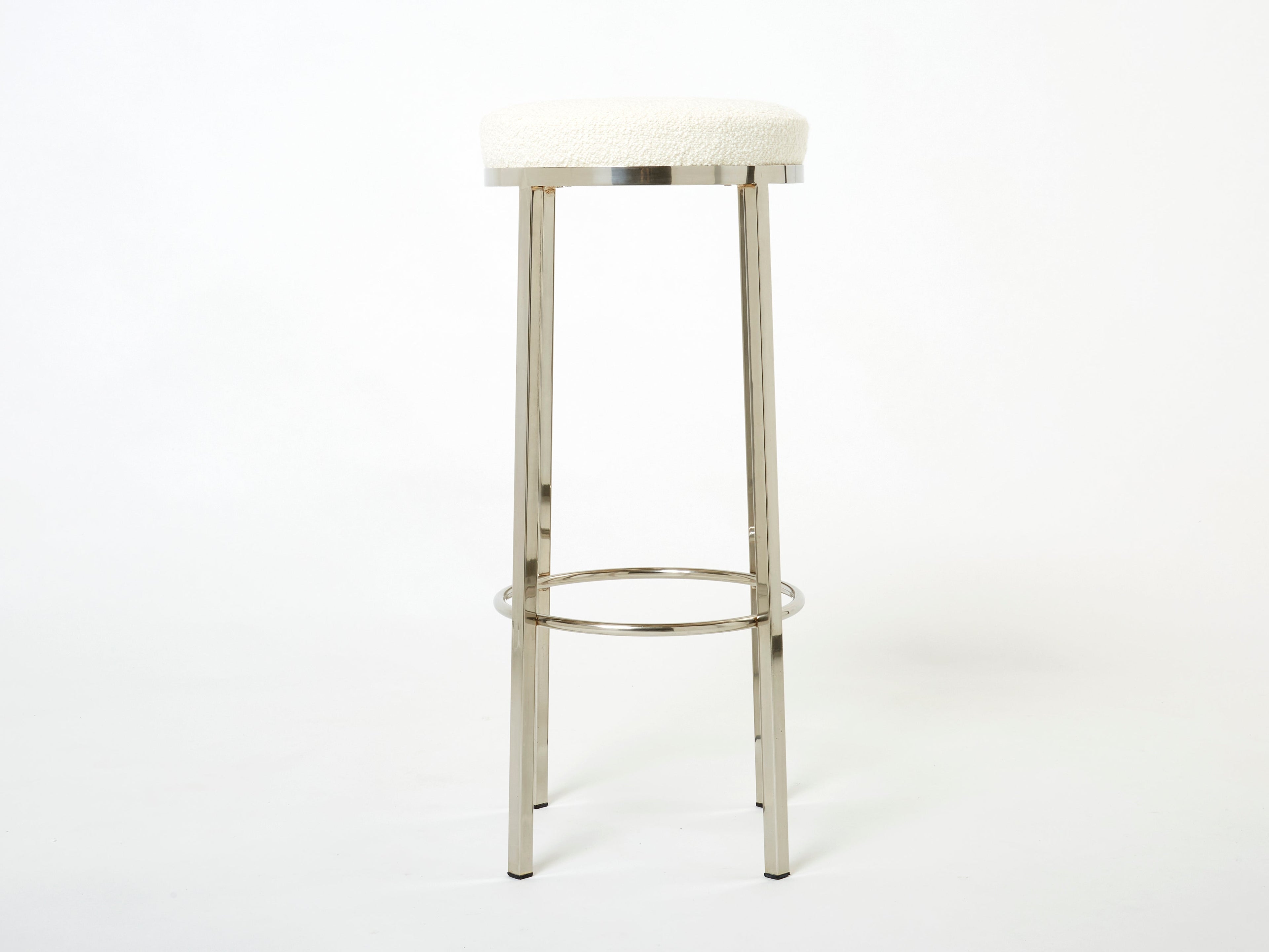 Set of three French steel bouclé bar stools by J.C. Mahey 1970s