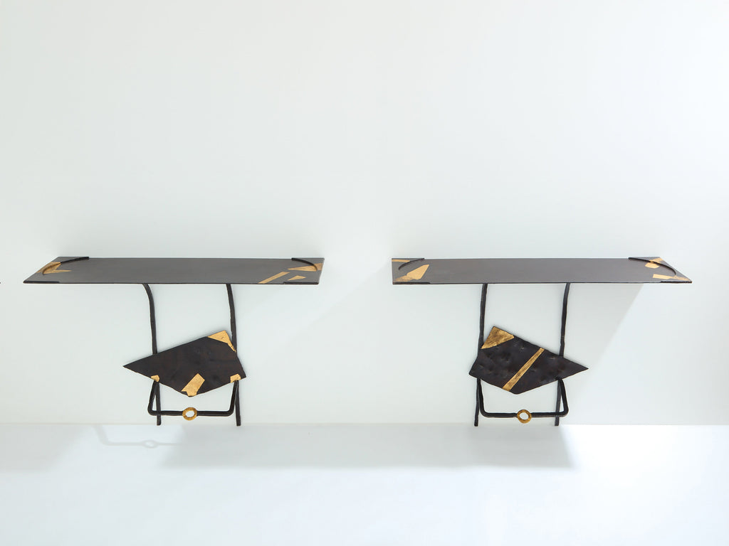 Jean-Jacques Argueyrolles brutalist console tables wrought iron 1990