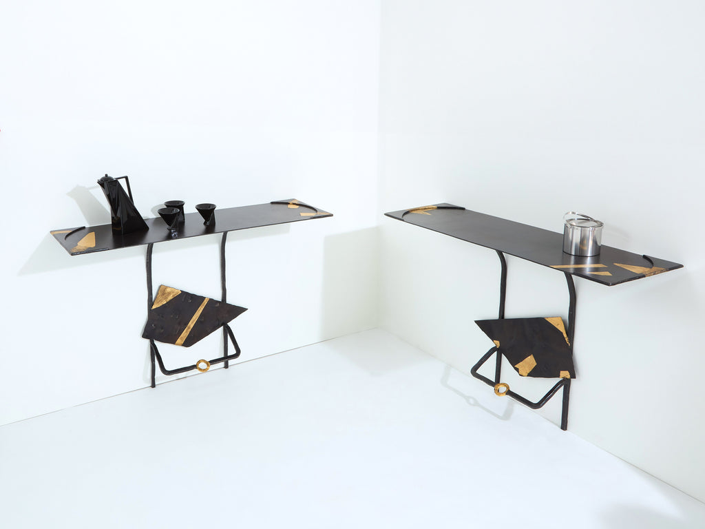 Jean-Jacques Argueyrolles brutalist console tables wrought iron 1990