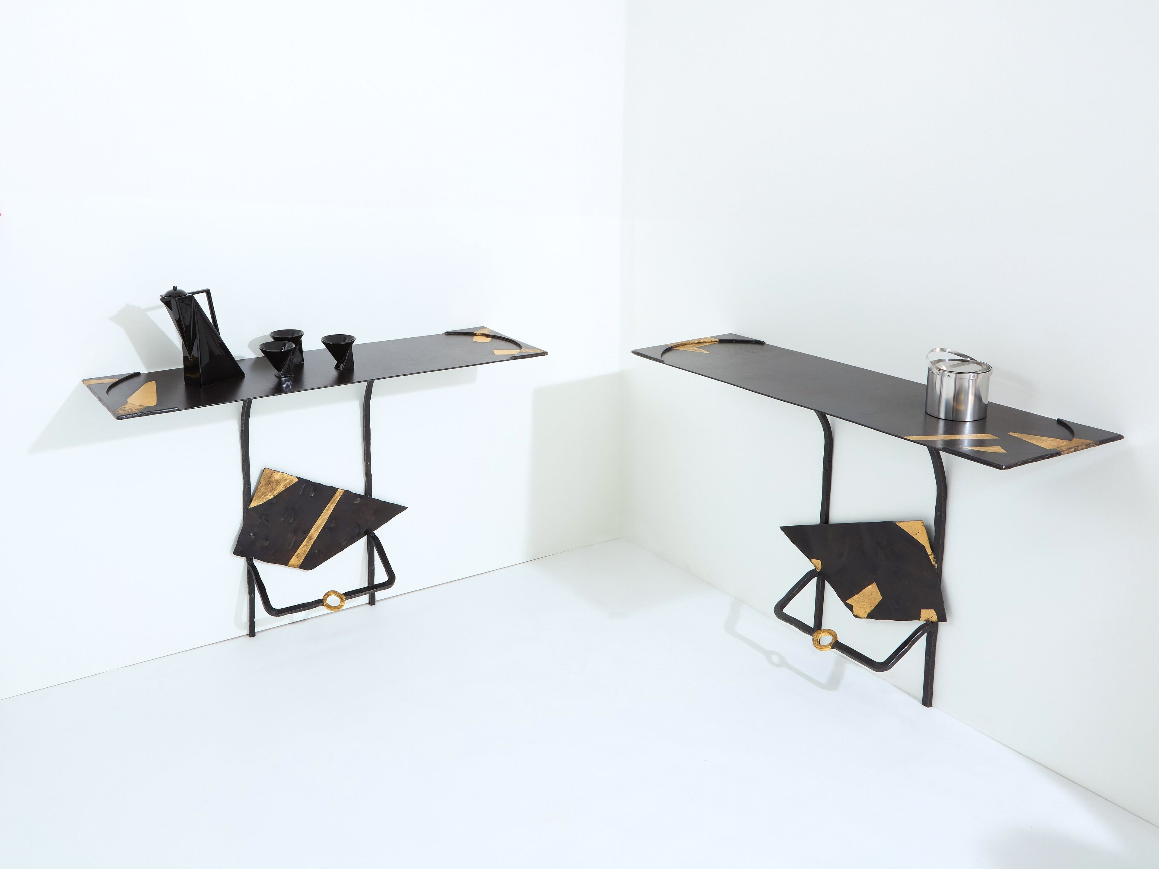 Jean-Jacques Argueyrolles brutalist console tables wrought iron 1990