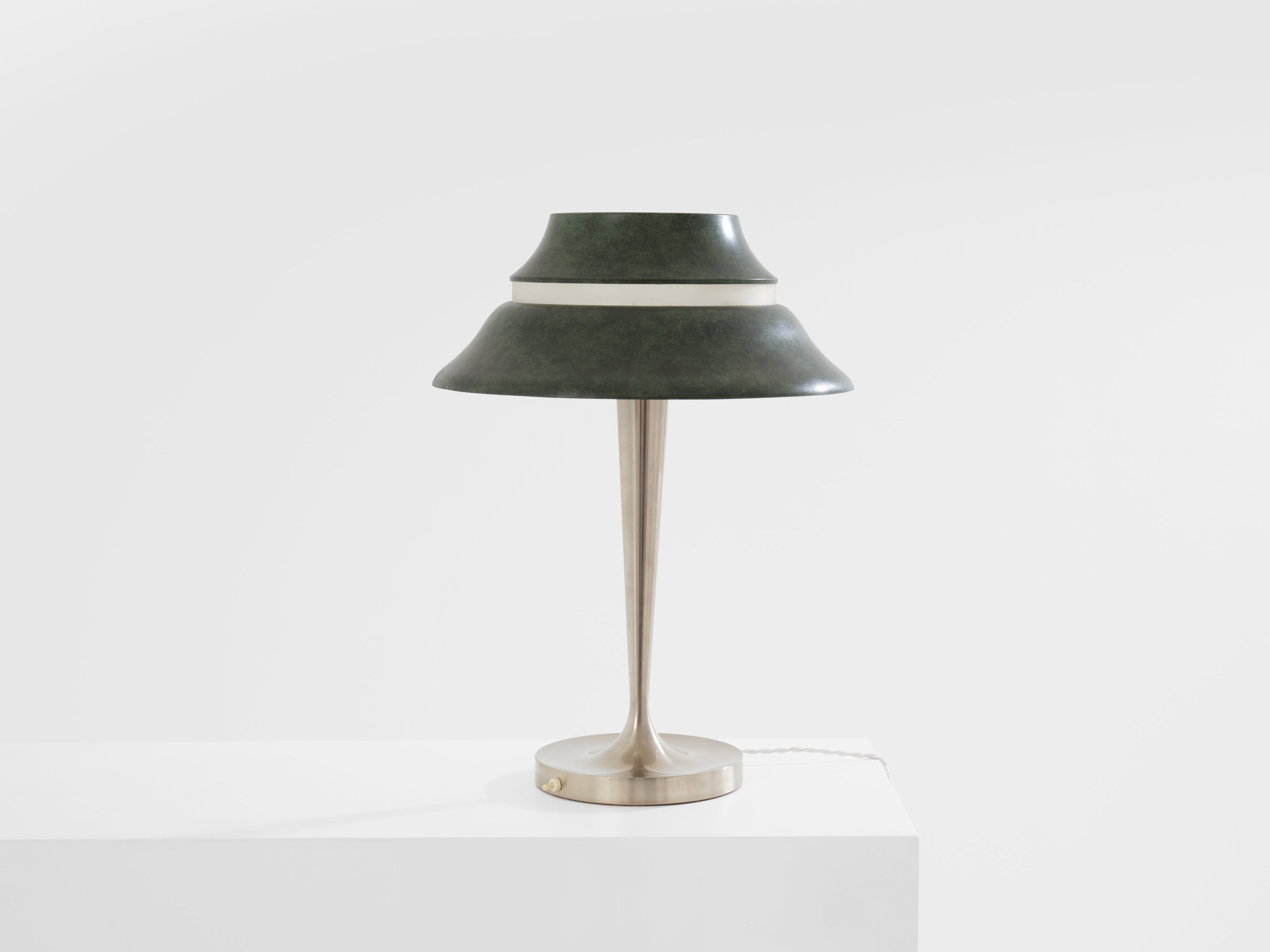 Jean Perzel table lamp nickel and patinated metal 1940s