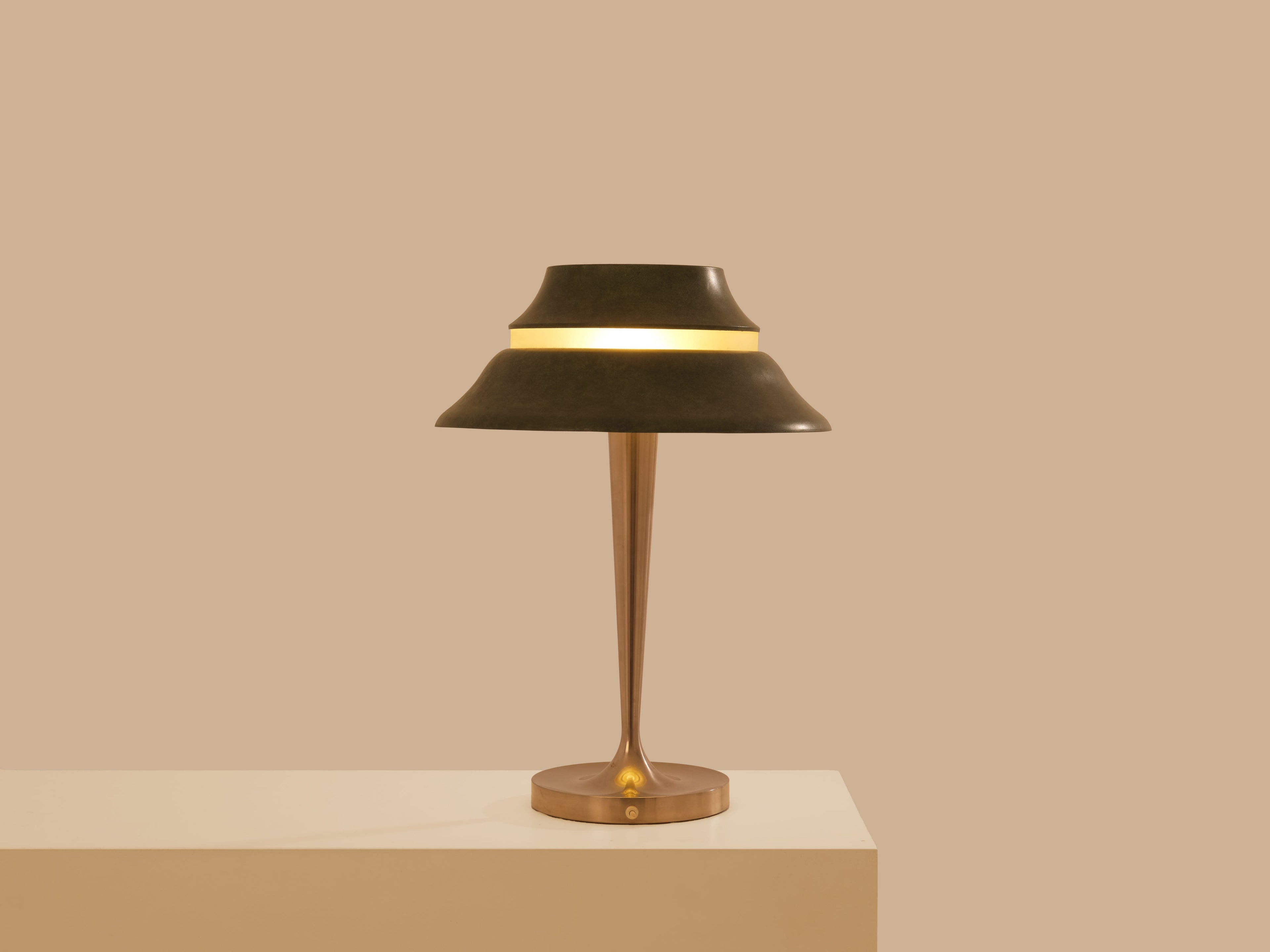 Jean Perzel table lamp nickel and patinated metal 1940s