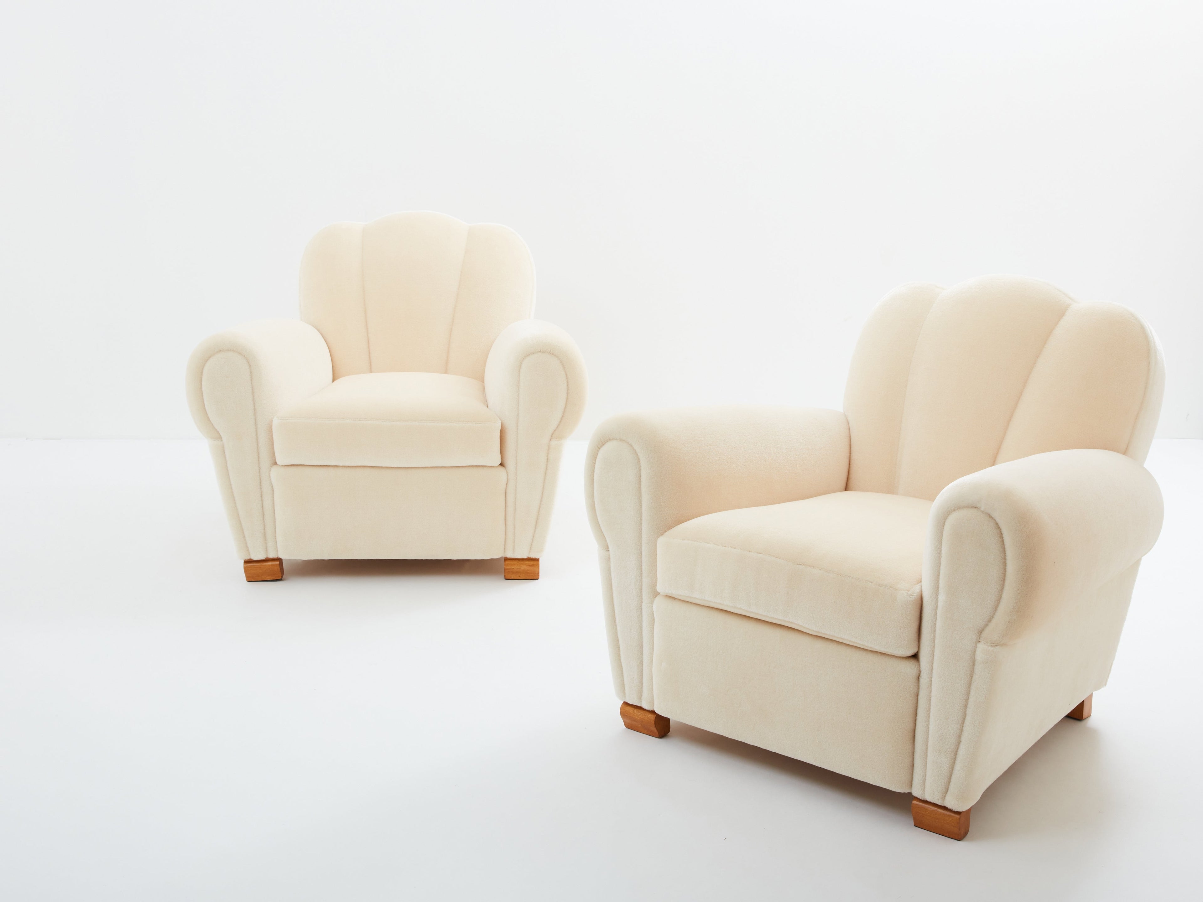 Jules Leleu pair of club armchairs mohair velvet 1940s