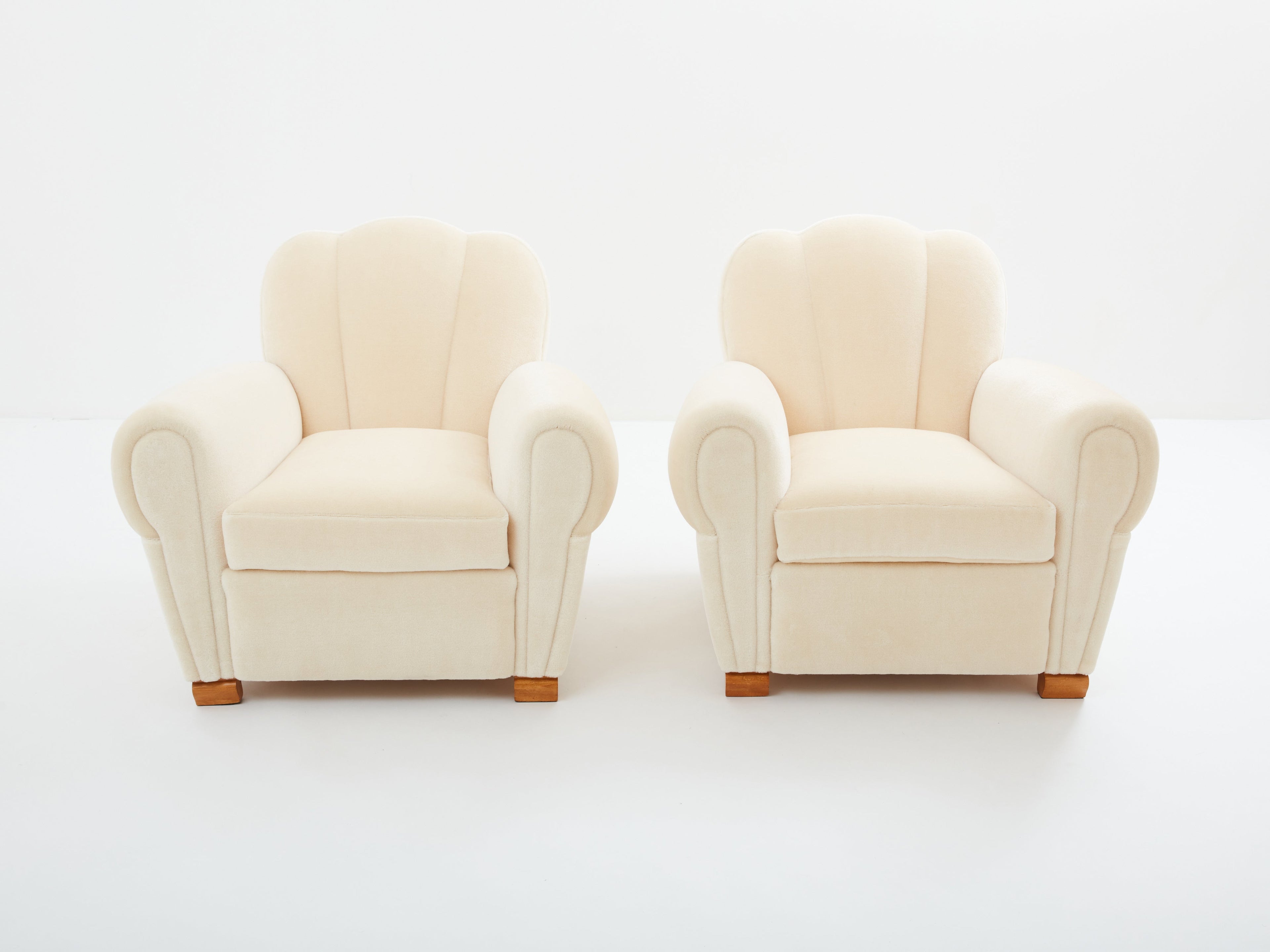 Jules Leleu pair of club armchairs mohair velvet 1940s