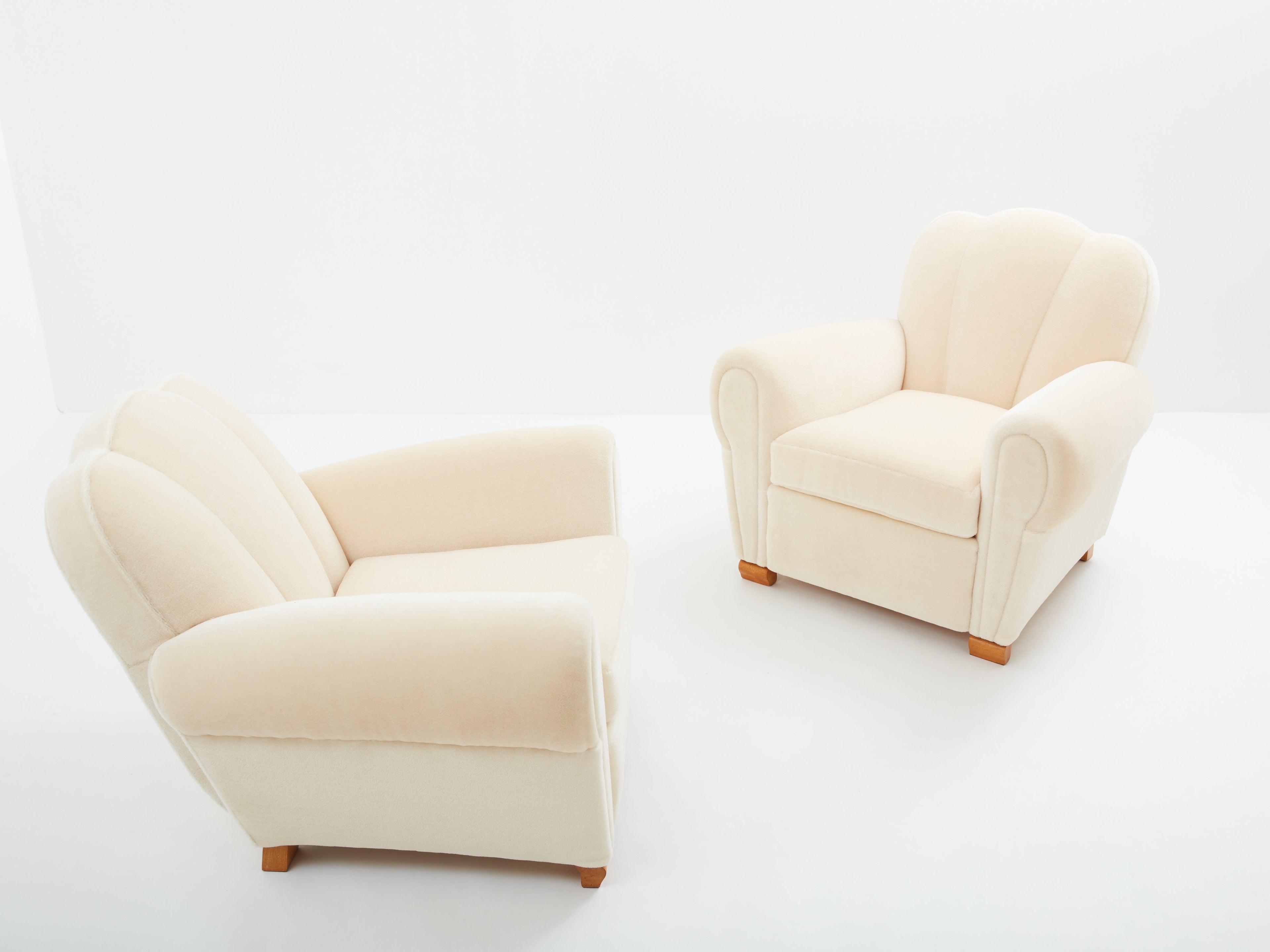 Jules Leleu pair of club armchairs mohair velvet 1940s