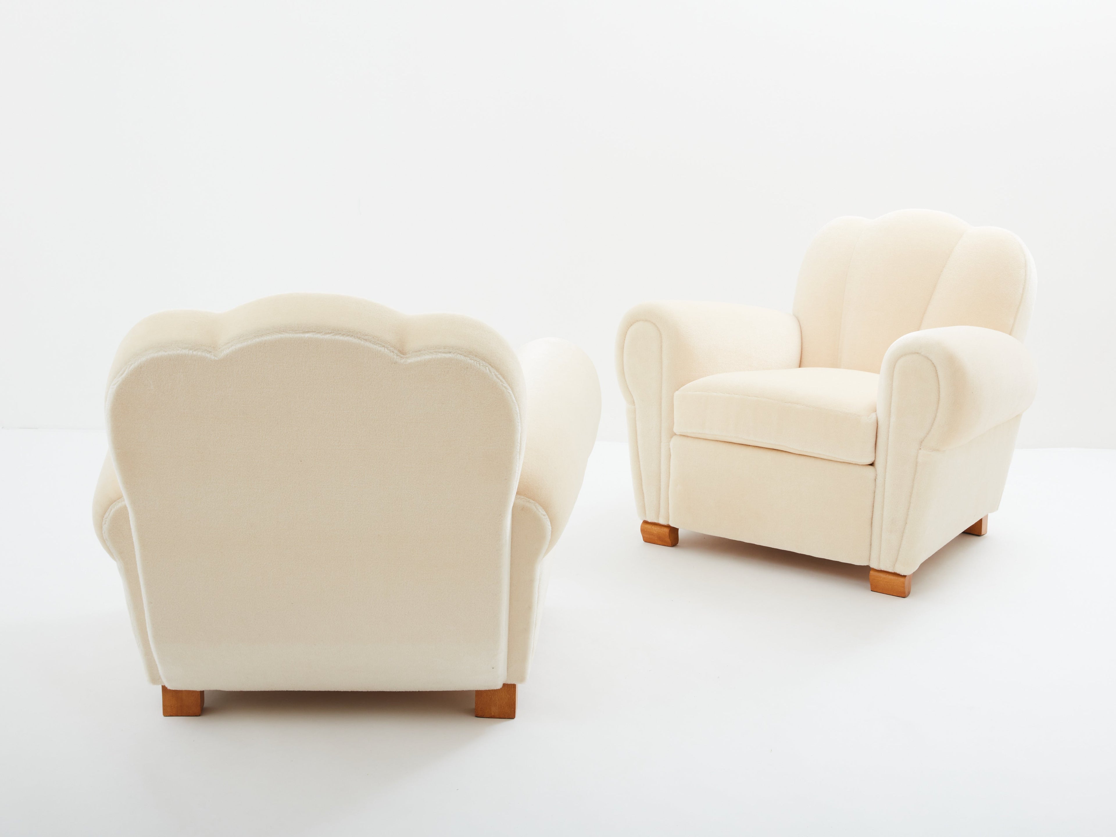 Jules Leleu pair of club armchairs mohair velvet 1940s
