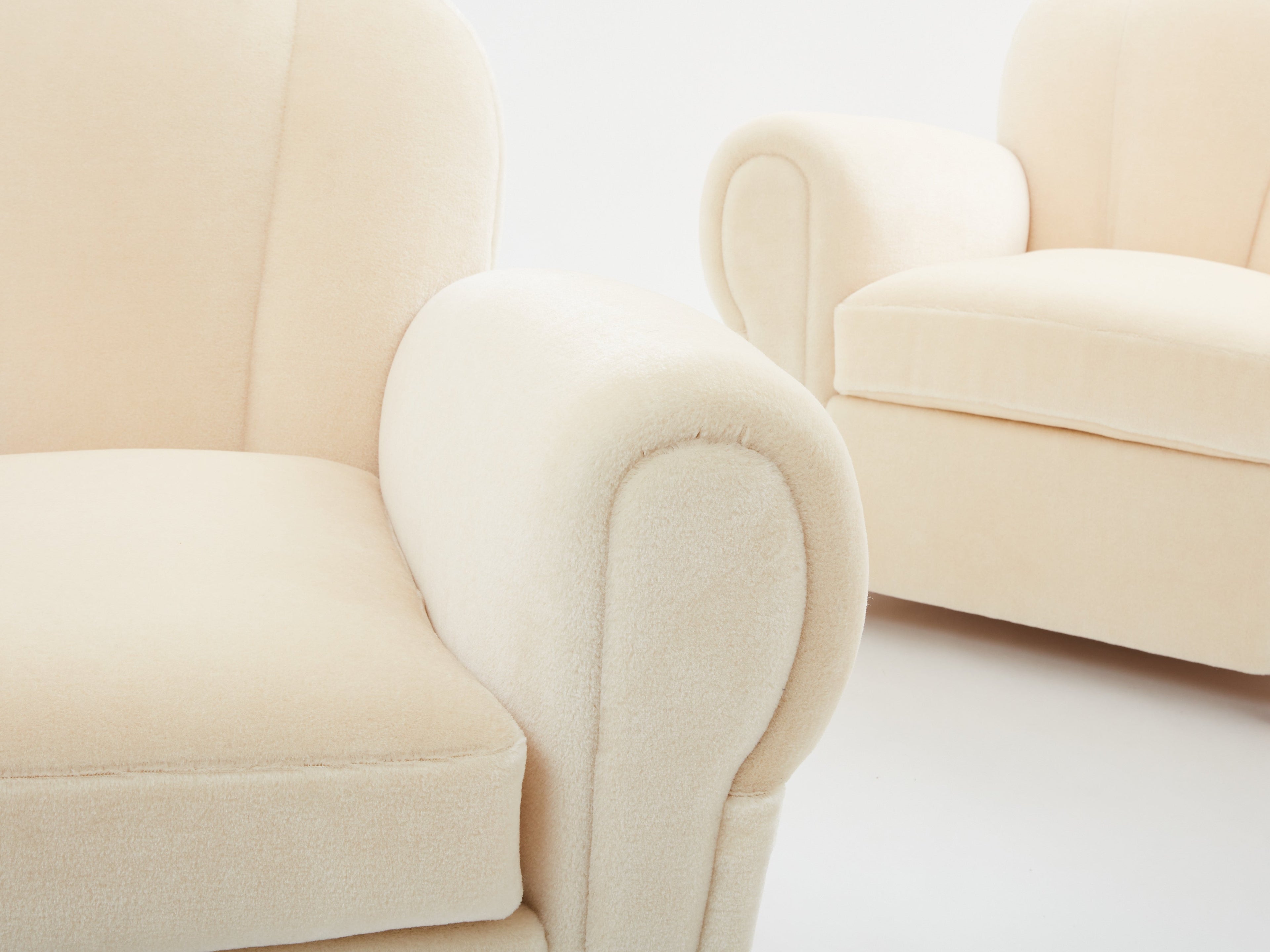 Jules Leleu pair of club armchairs mohair velvet 1940s