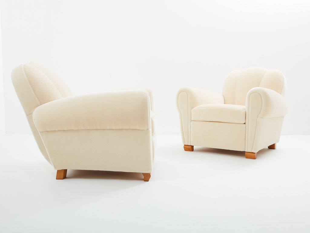 Jules Leleu pair of club armchairs mohair velvet 1940s