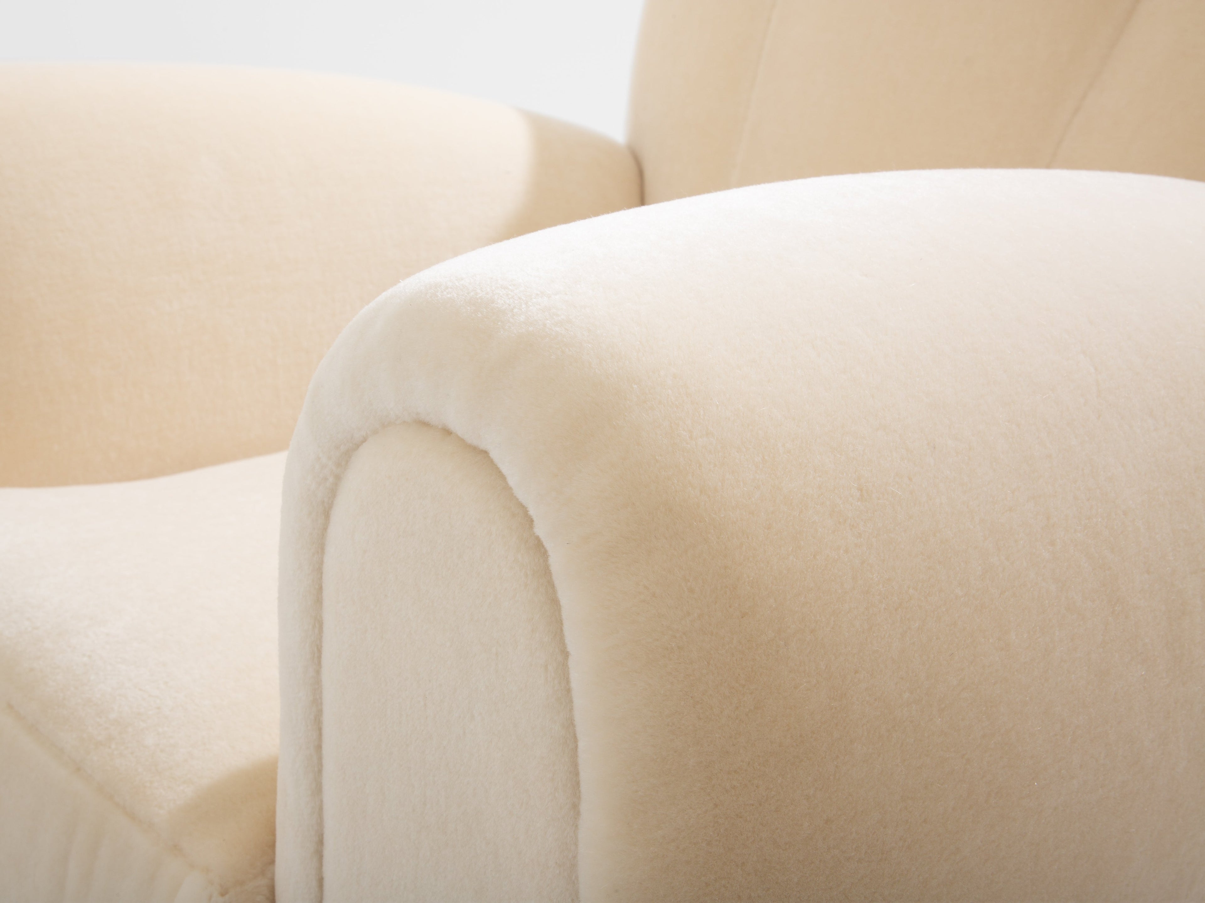 Jules Leleu pair of club armchairs white mohair velvet 1940s