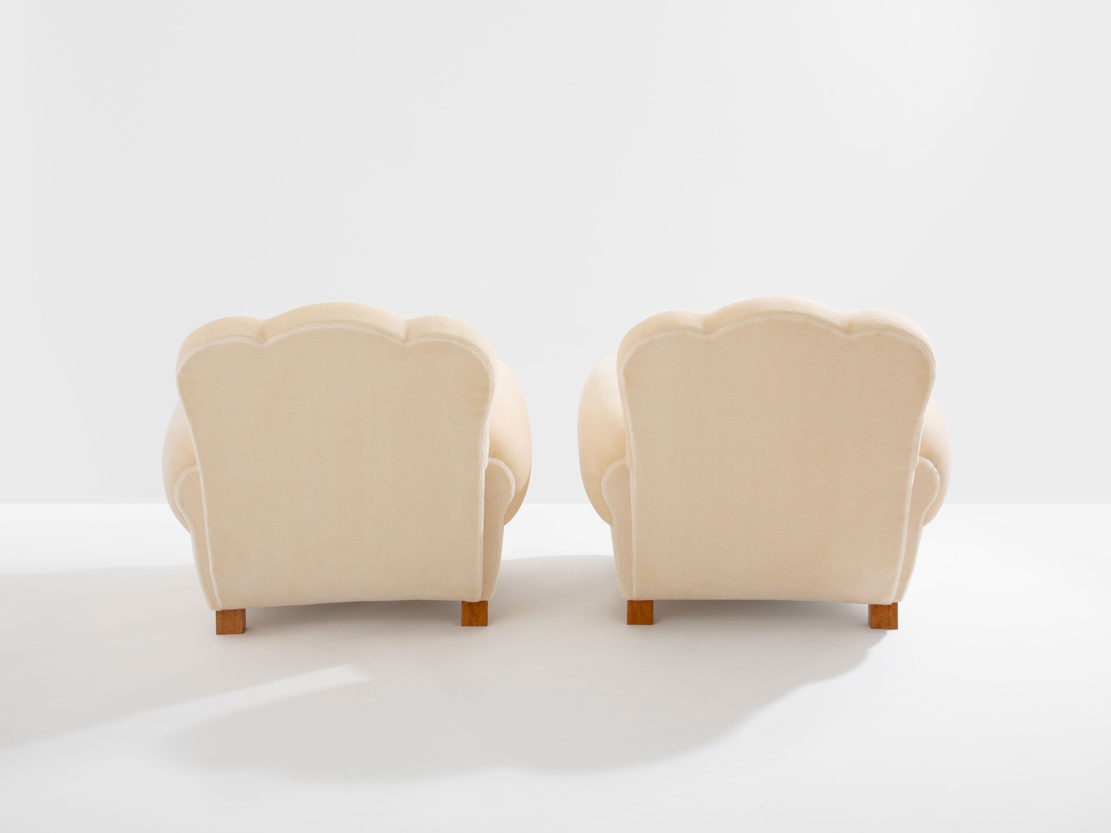 Jules Leleu pair of club armchairs white mohair velvet 1940s