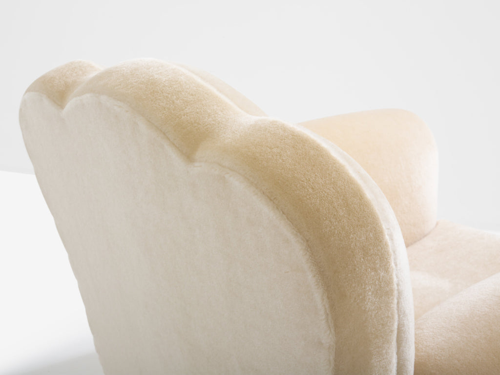 Jules Leleu pair of club armchairs white mohair velvet 1940s