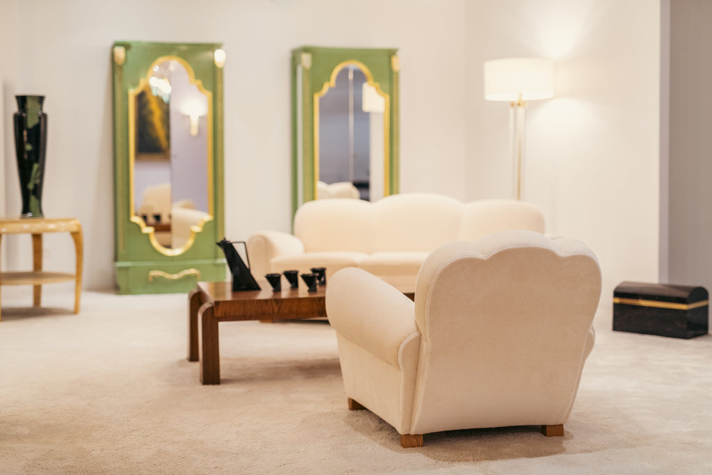 Jules Leleu three seater sofa mohair velvet 1940s