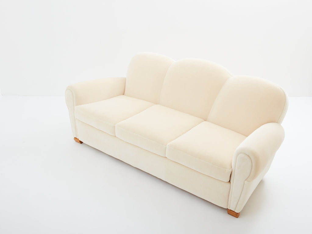 Jules Leleu three seater sofa mohair velvet 1940s