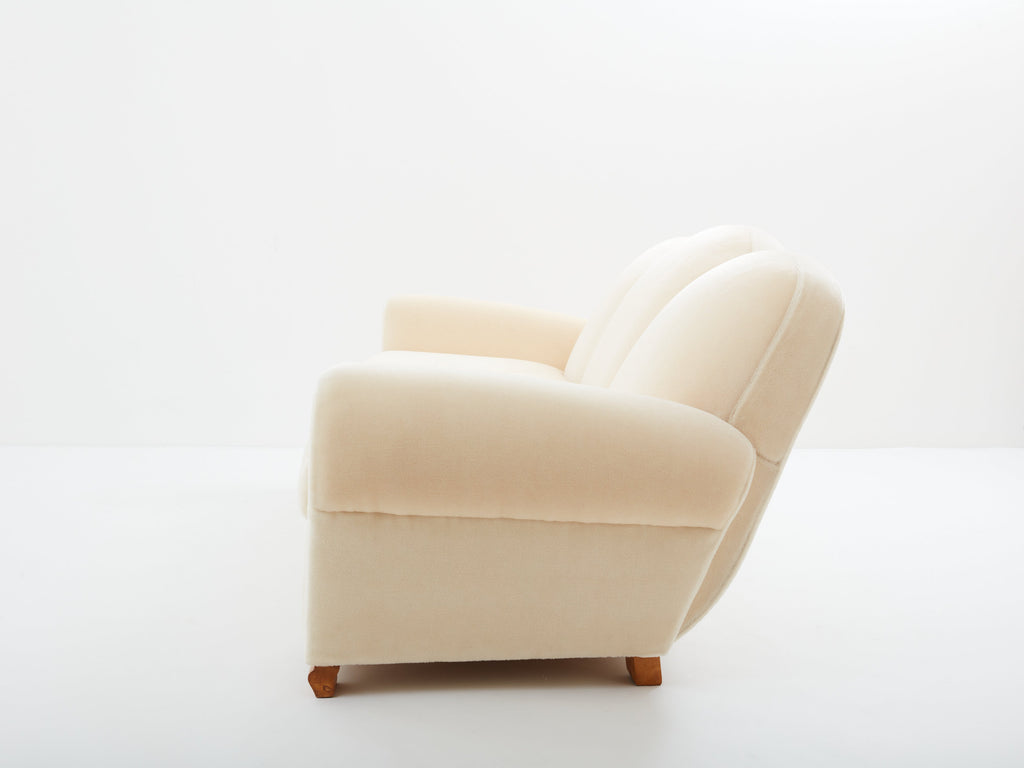 Jules Leleu three seater sofa mohair velvet 1940s